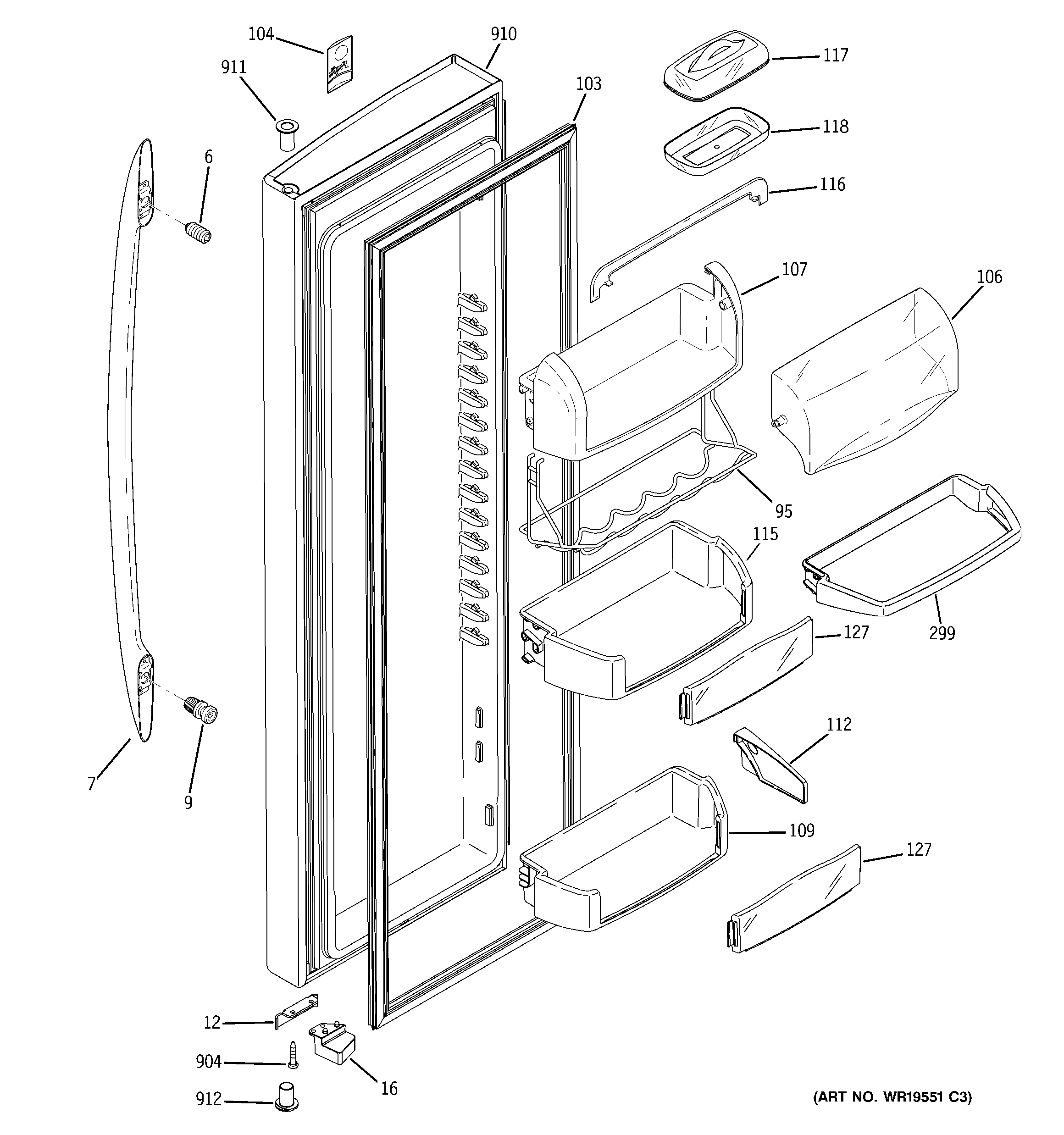GE PSG25SGSBCSS fresh food door diagram