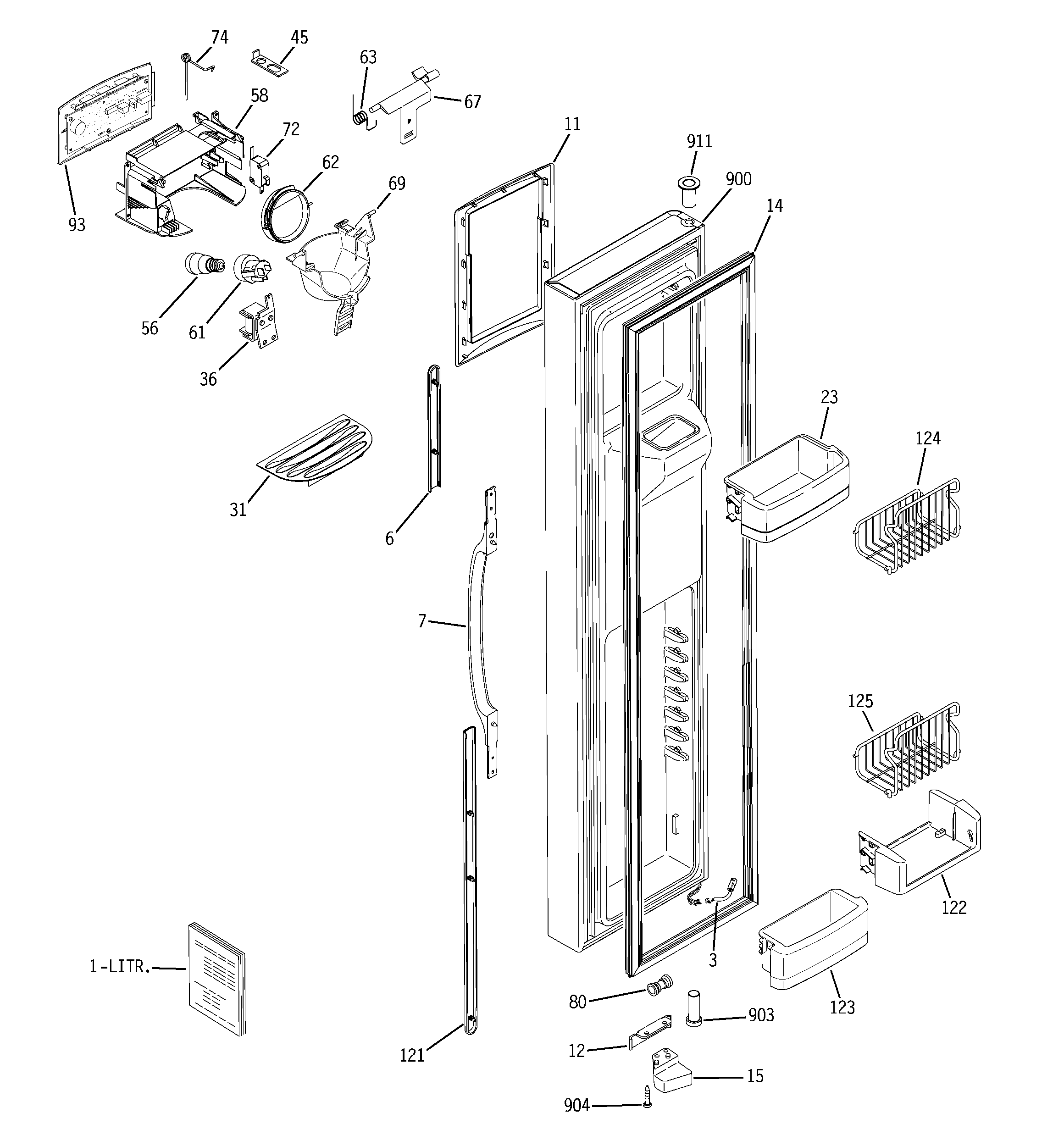 GE PSG27NGSBFWW freezer door diagram