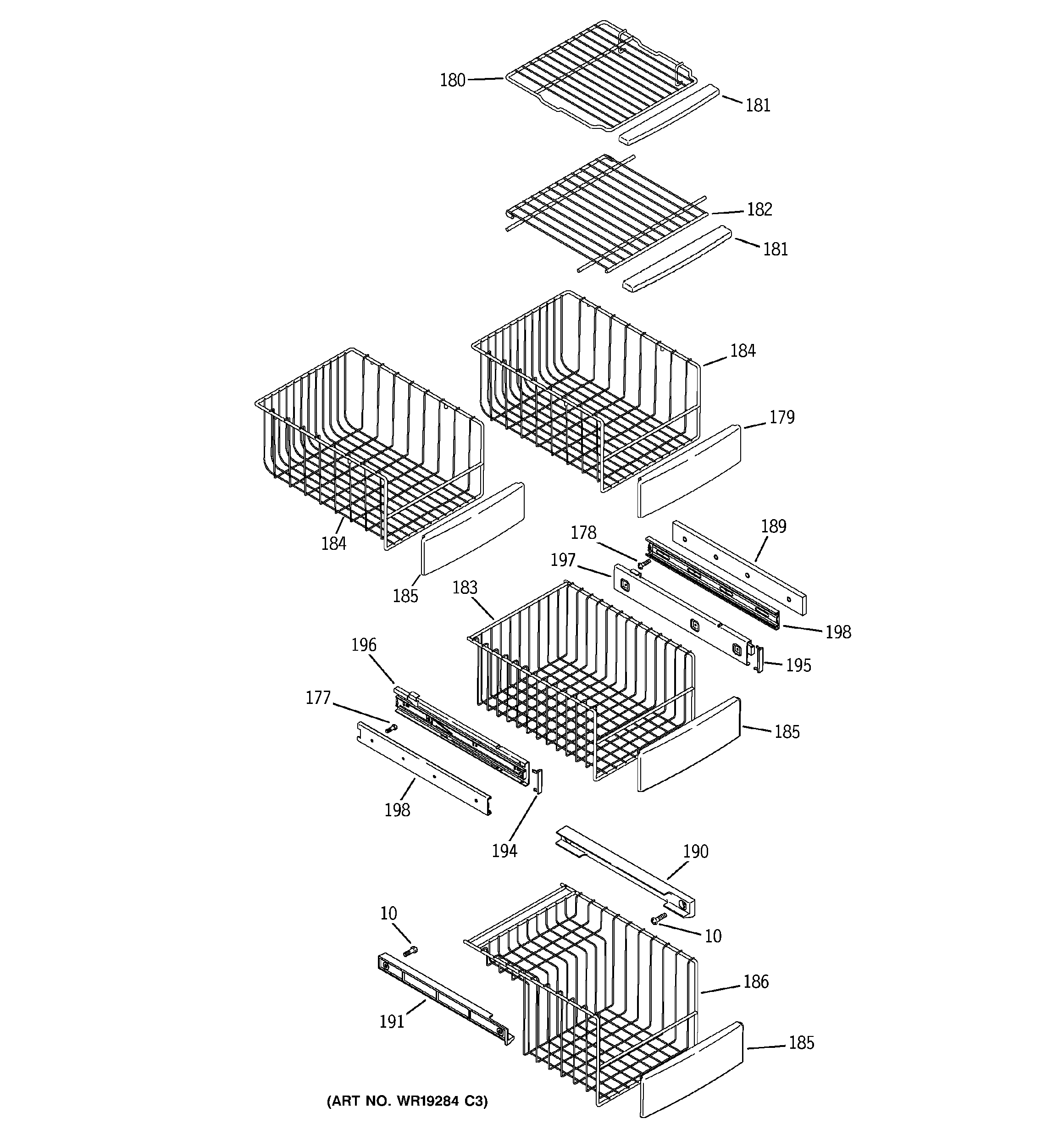 GE PSG27NGSBFWW freezer shelves diagram