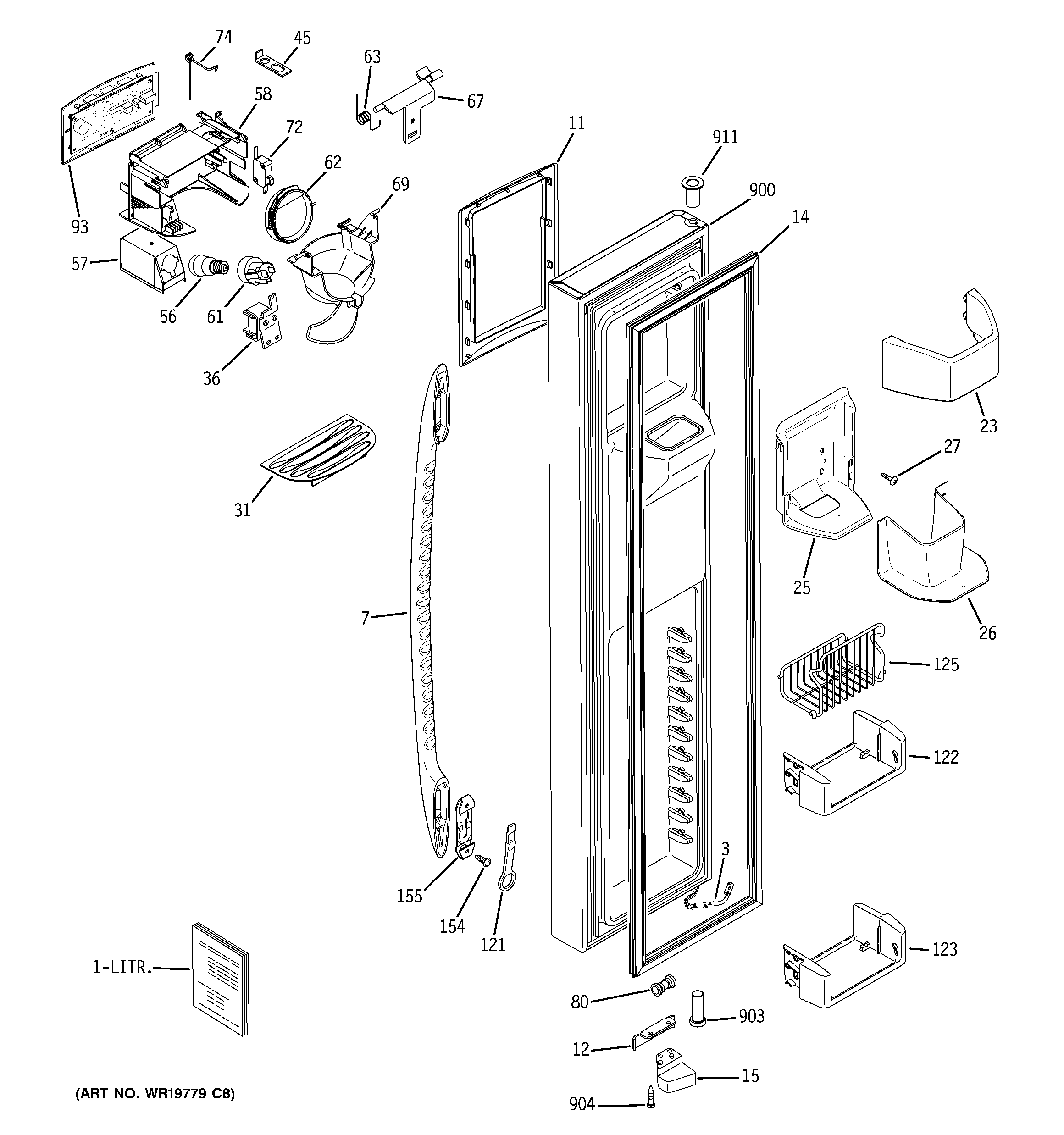 GE PSS26MGSCBB freezer door diagram