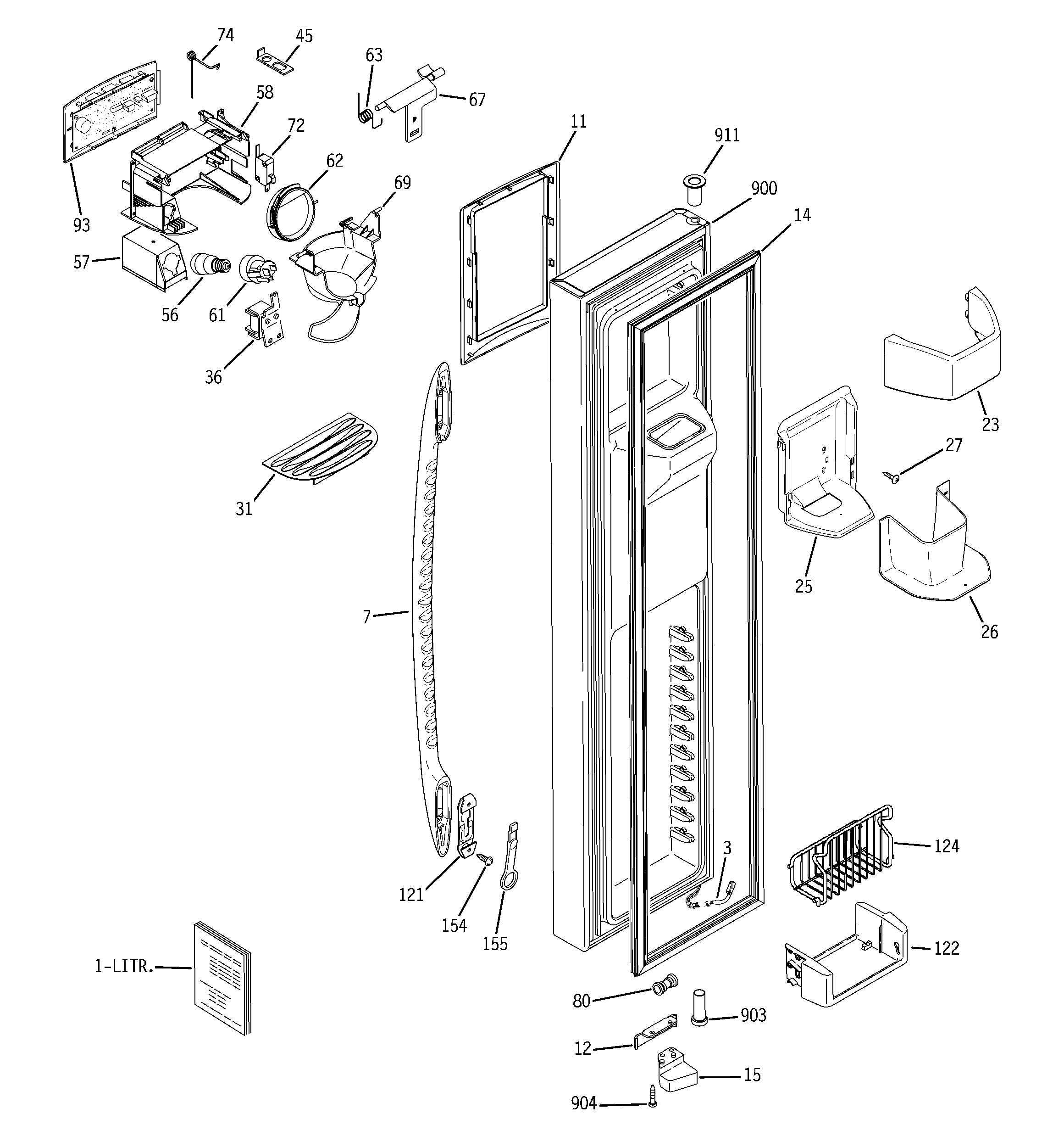 GE PSS29NHSBCC freezer door diagram