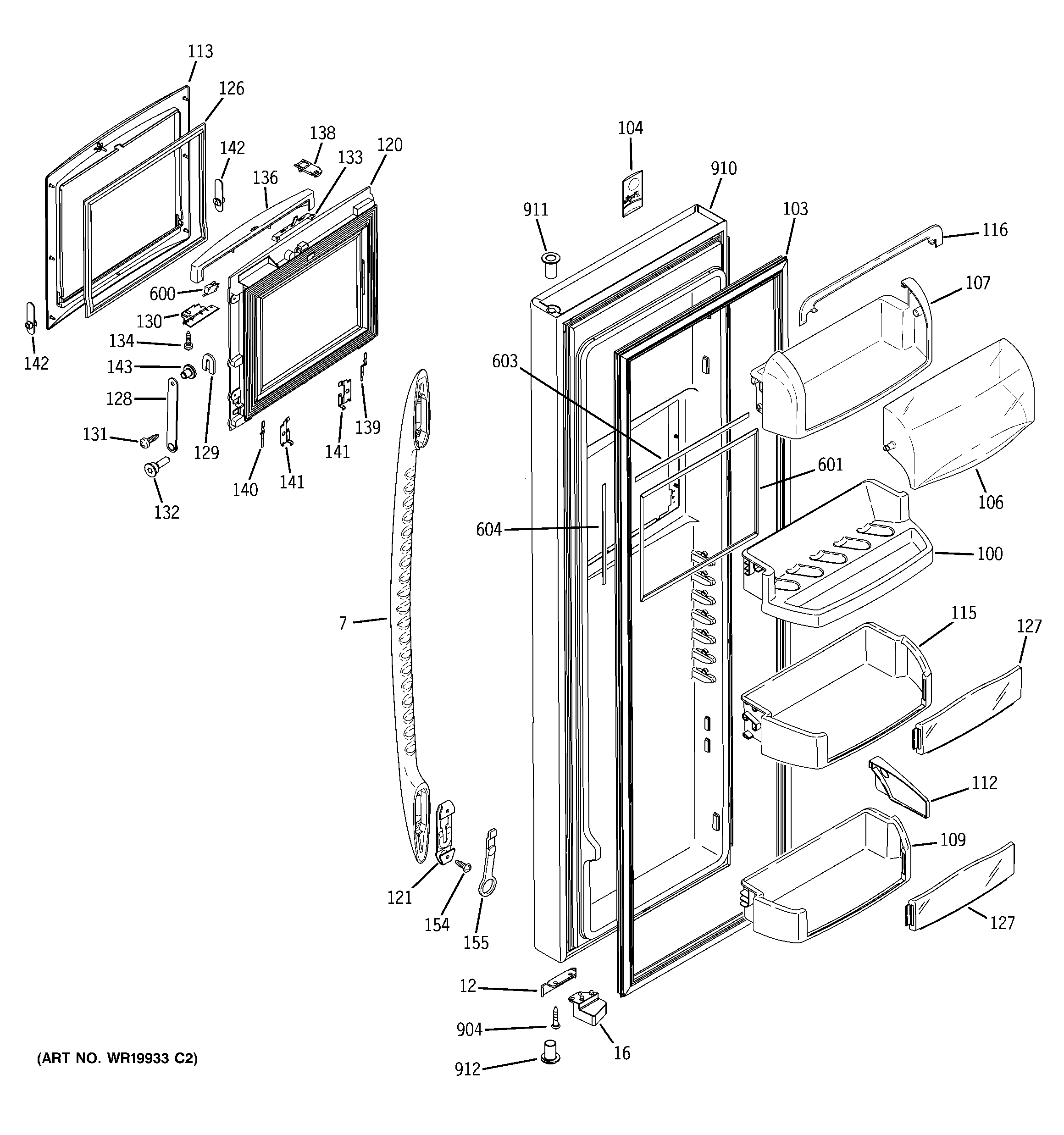 GE PSS29NHSBCC fresh food door diagram