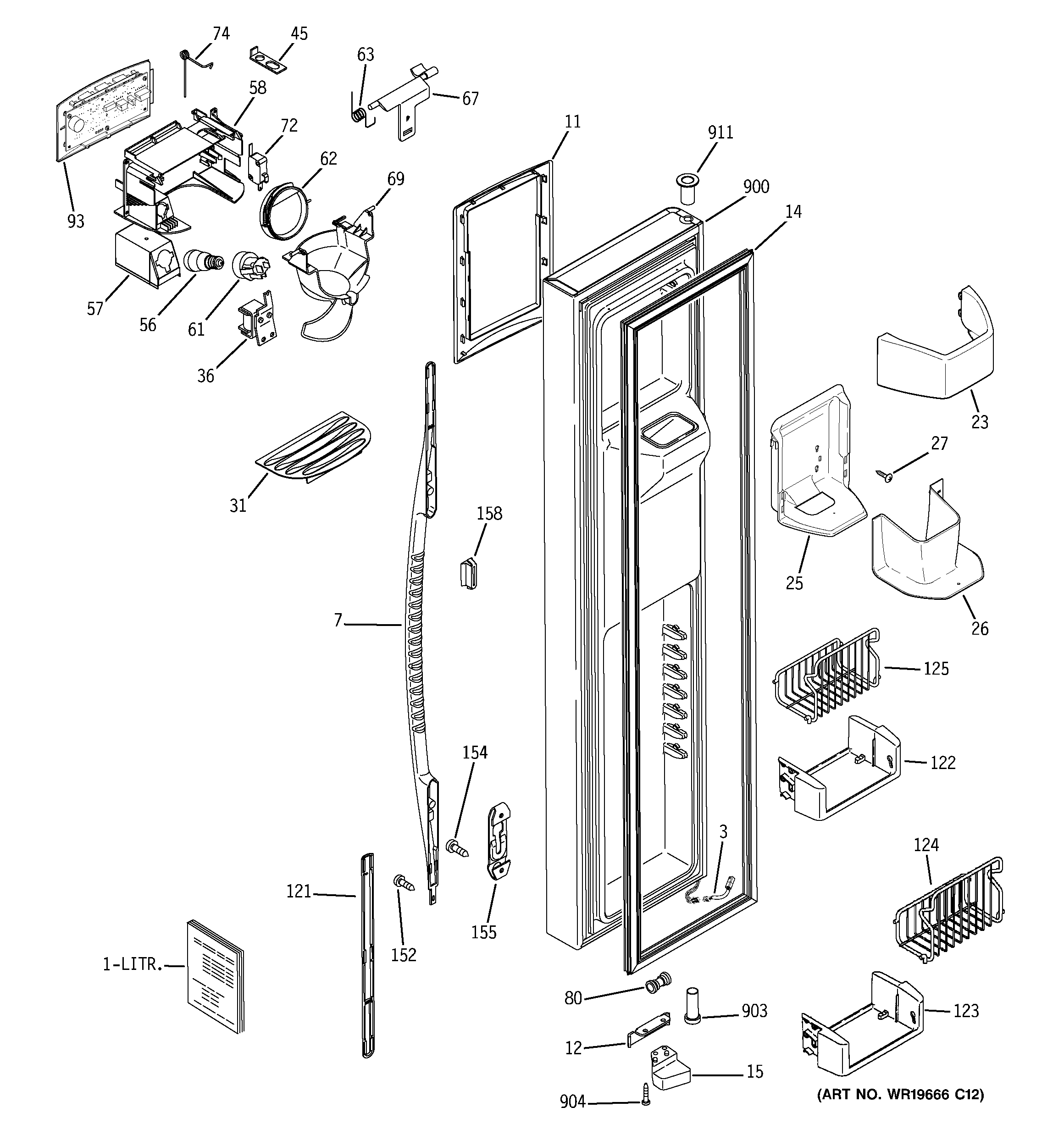 GE PST26NGPEWW freezer door diagram