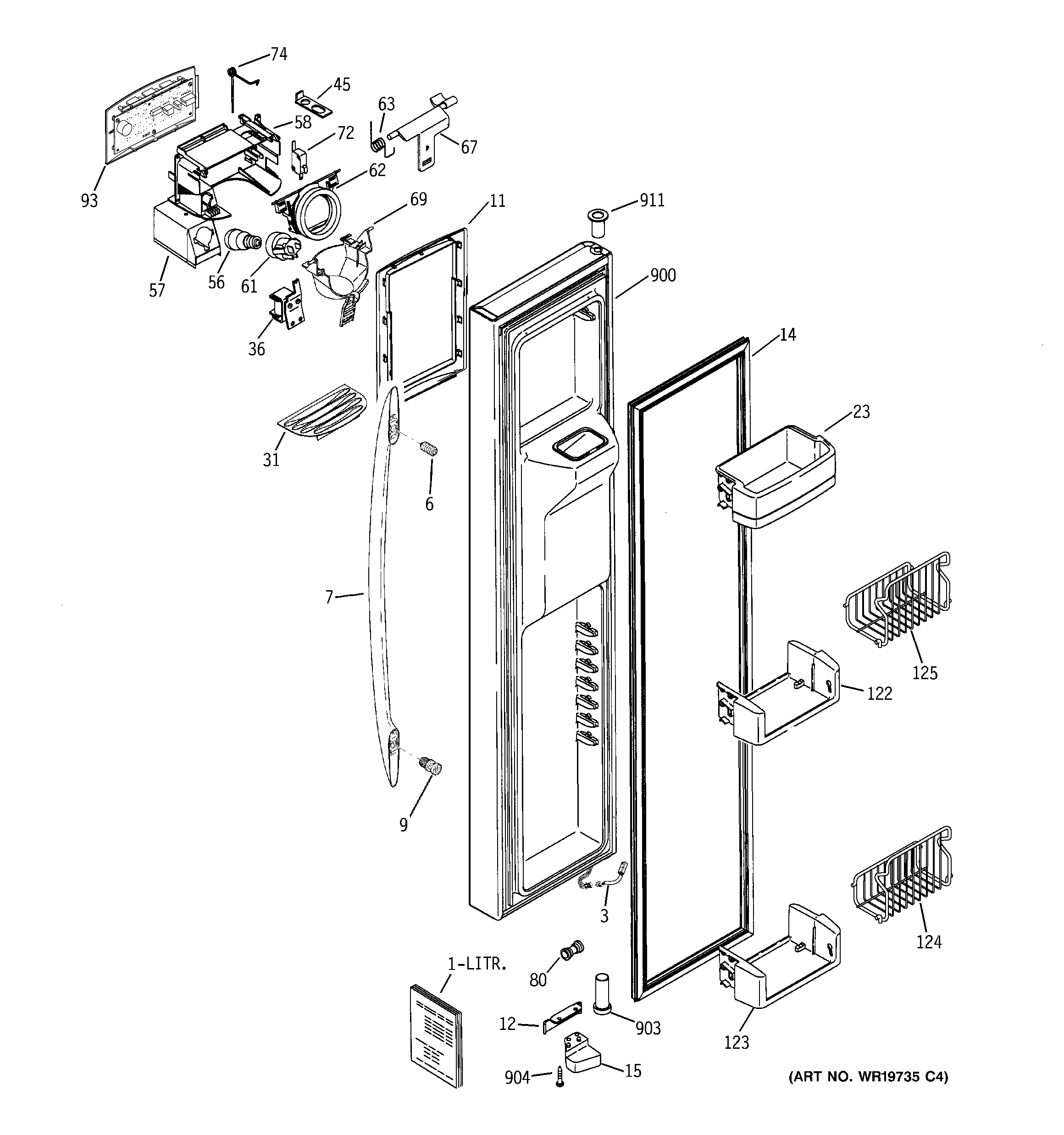 GE PWG25SGSBCSS freezer door diagram