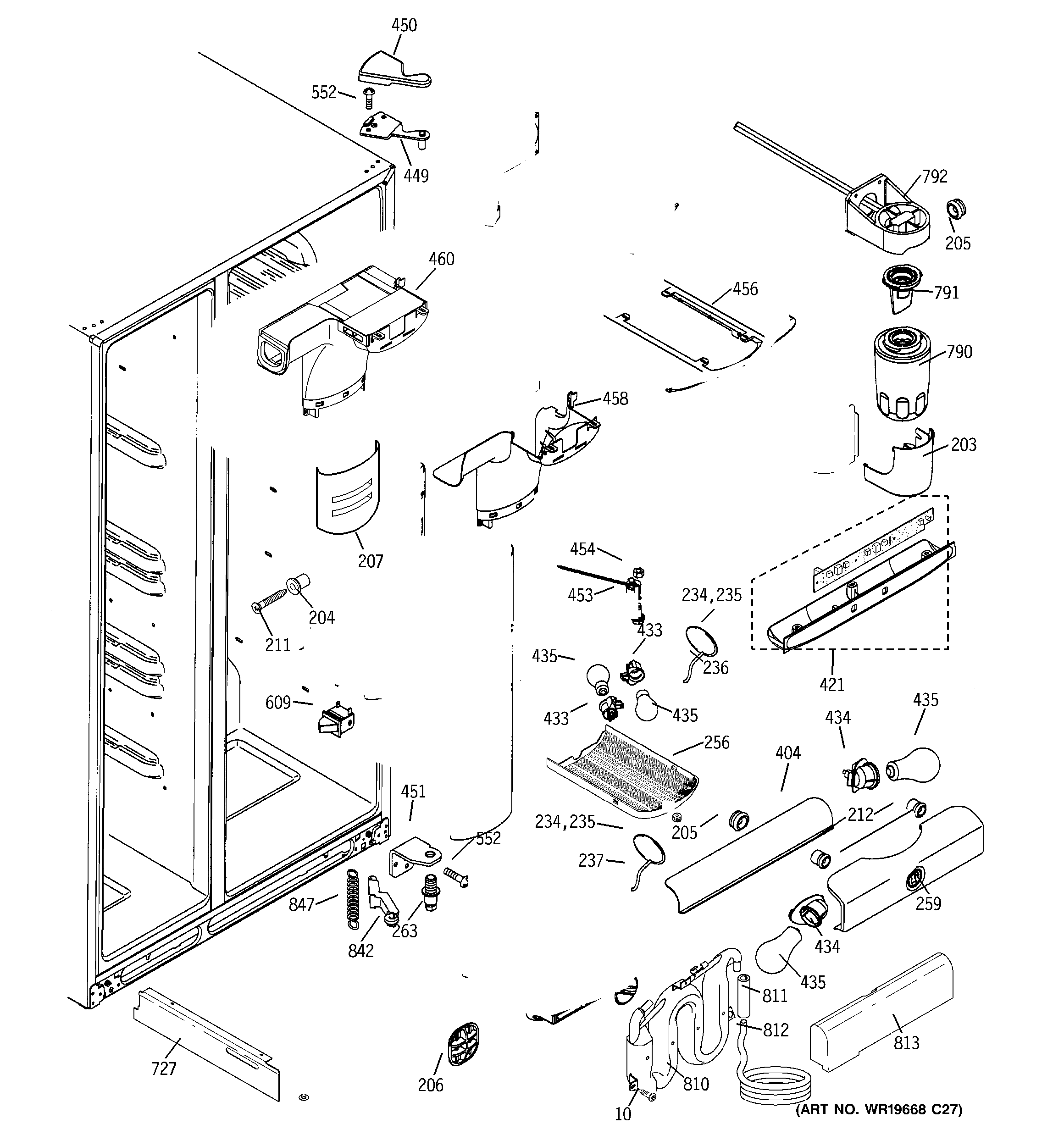 GE SSL27RGRCBS fresh food section diagram