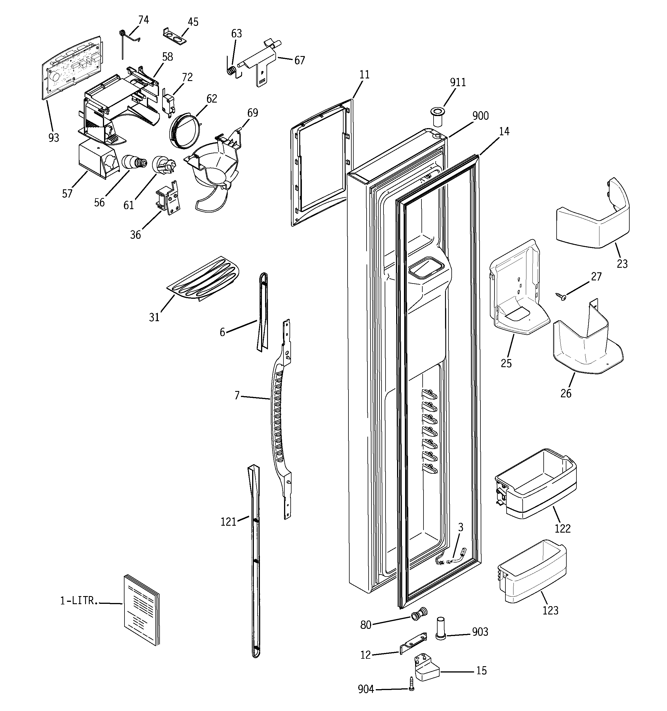 GE ESF25LGRECC freezer door diagram