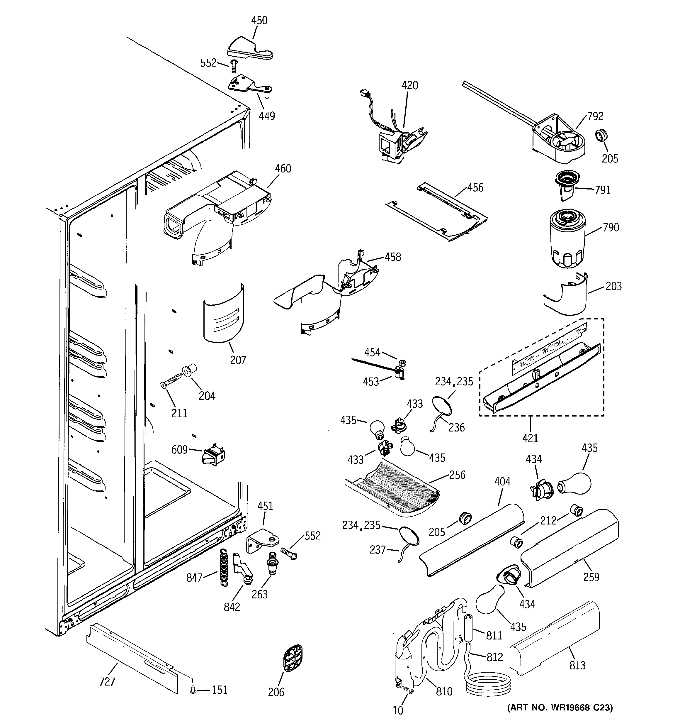 GE ESF25LGRECC fresh food section diagram