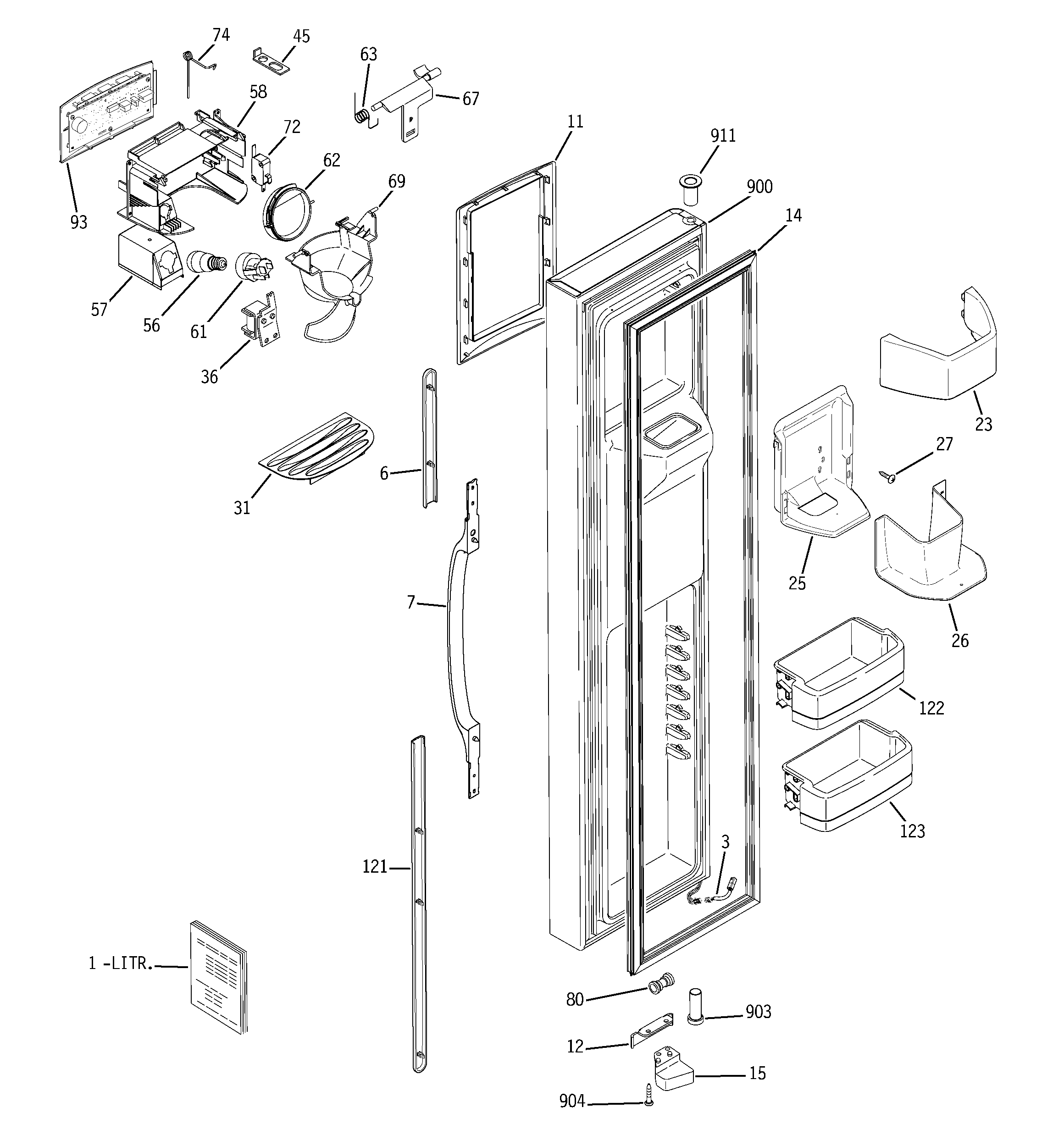 GE GSF25XGRECC freezer door diagram