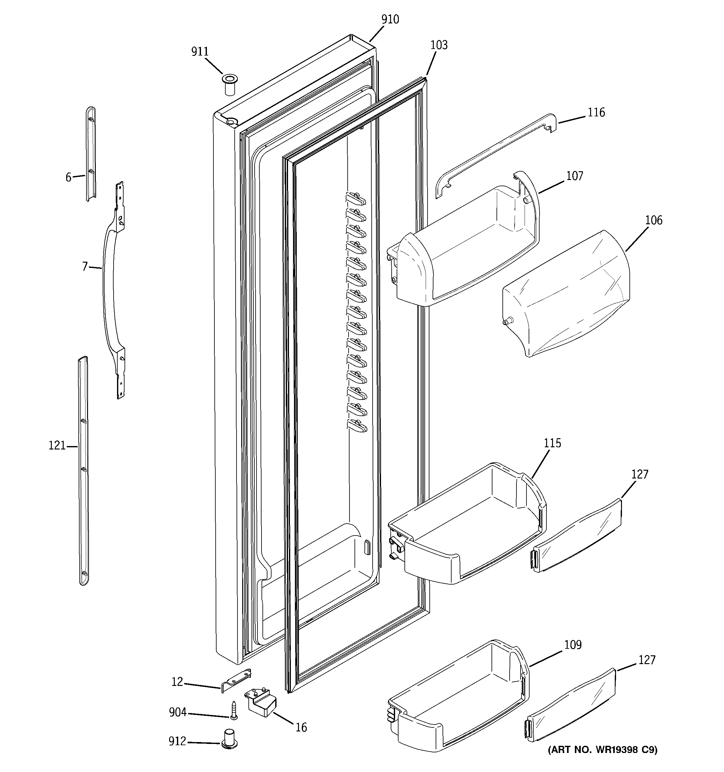 GE GSF25XGRECC fresh food door diagram