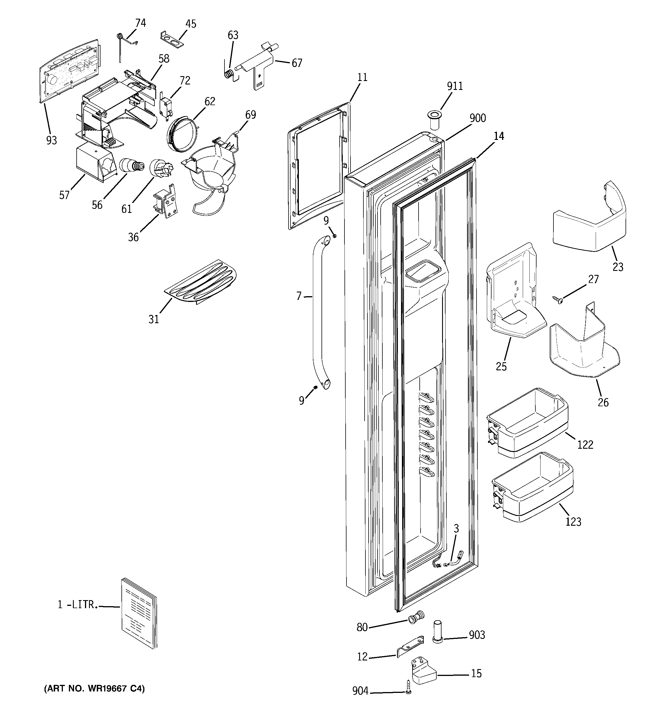 GE PSR26LSRESS freezer door diagram