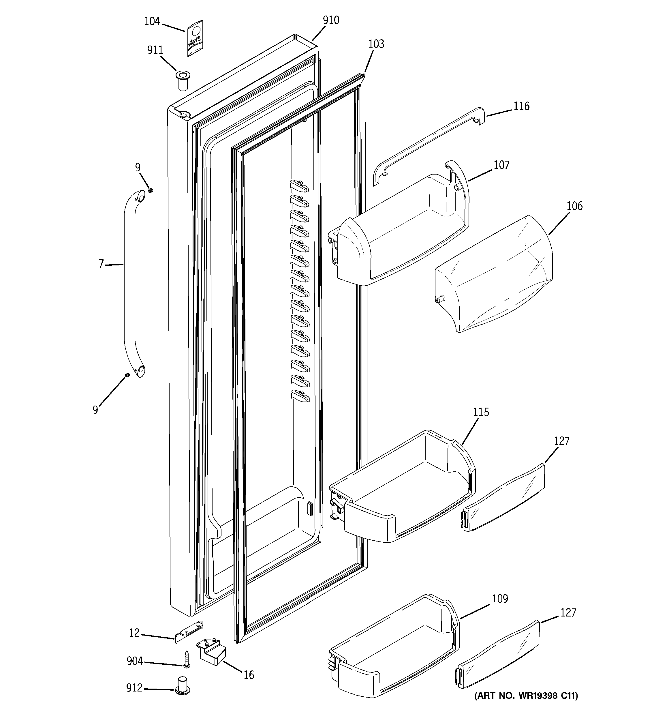 GE PSR26LSRESS fresh food door diagram