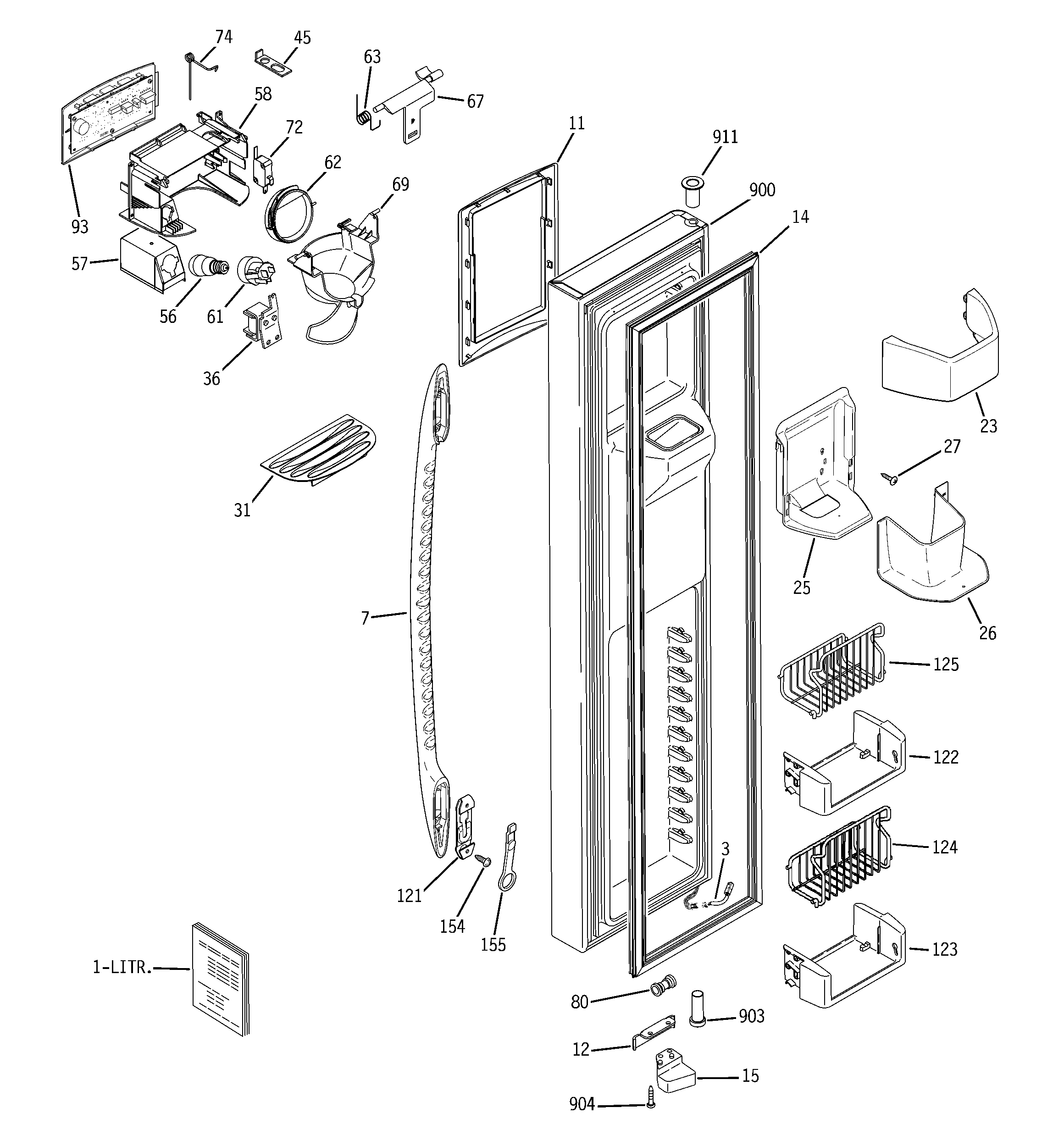 GE PSS27NGSCCC freezer door diagram