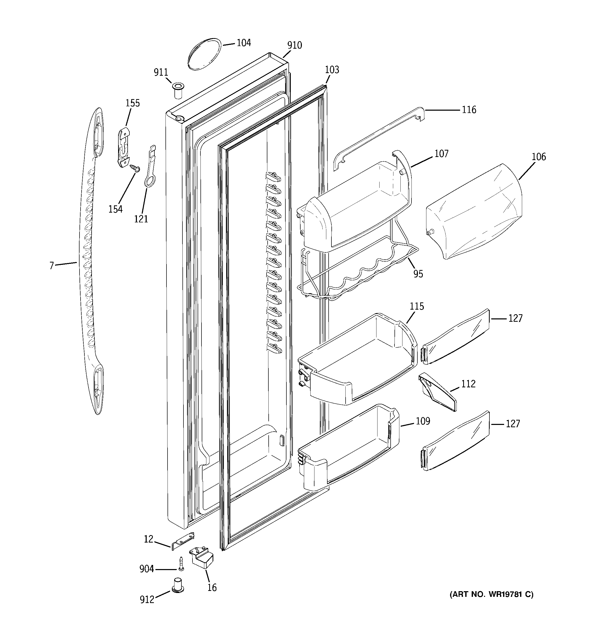 GE PSS27NGSCCC fresh food door diagram
