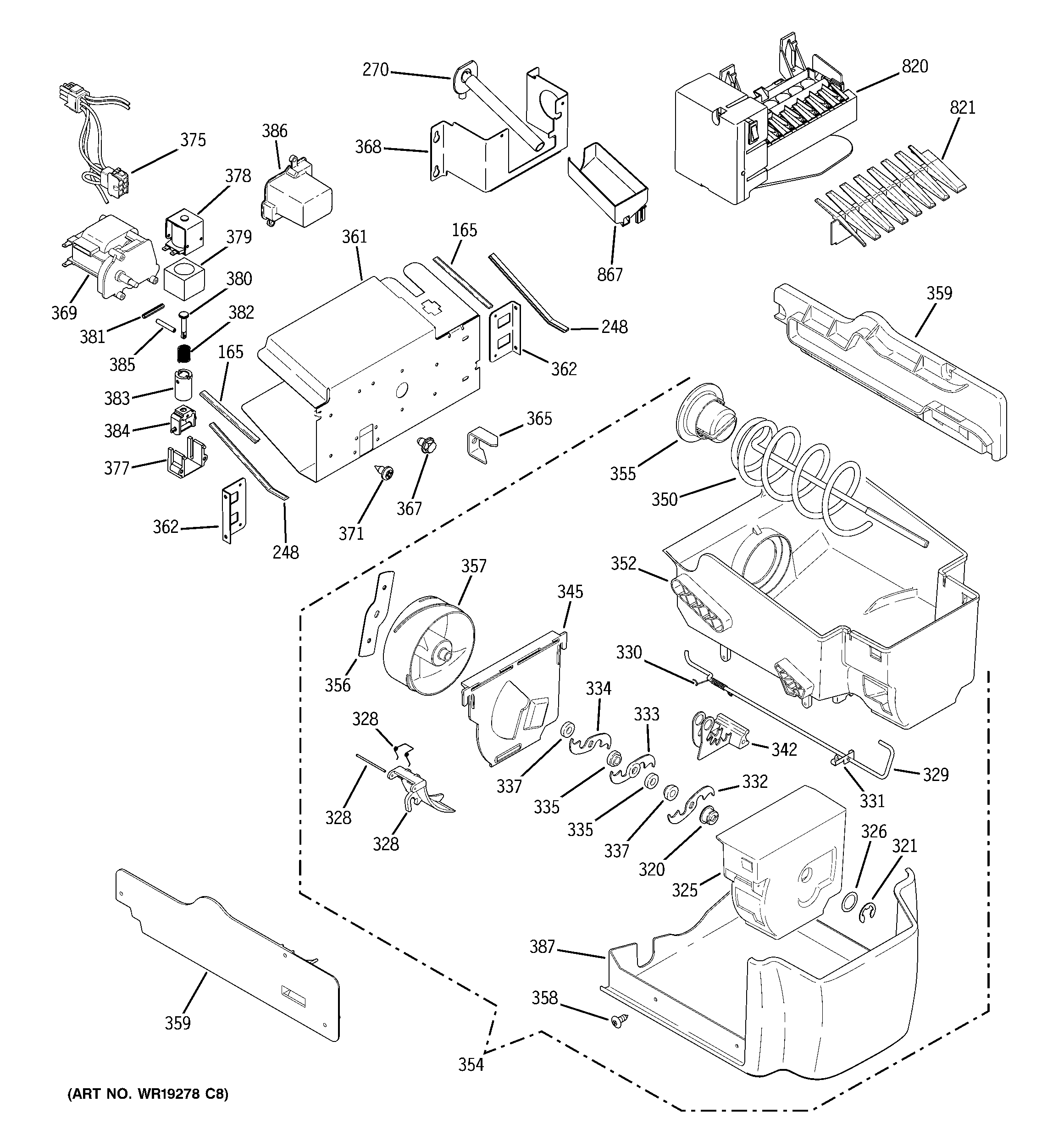 GE PSS27SGRESS ice maker & dispenser diagram