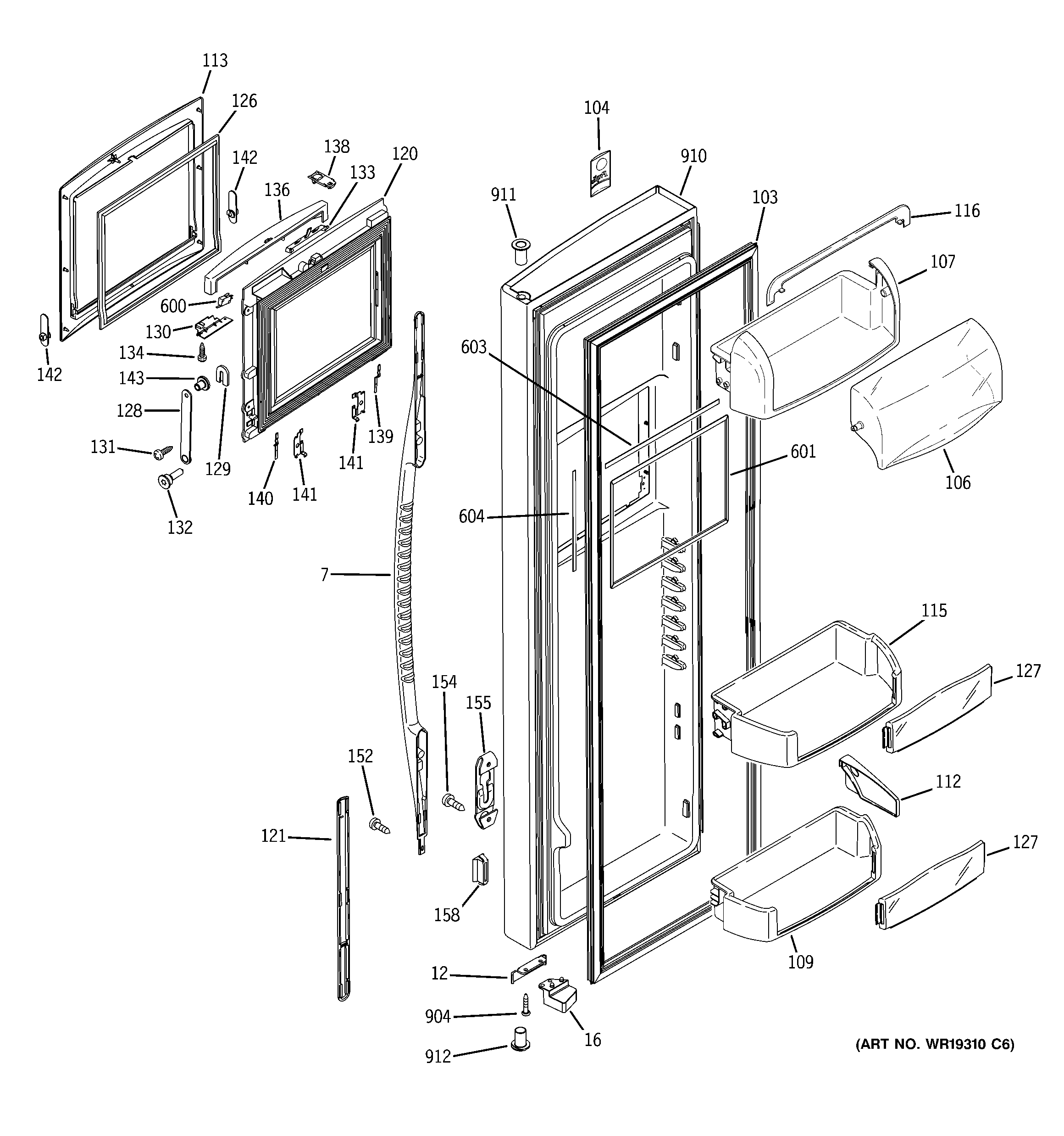 GE PSR26UHPEBB fresh food door diagram
