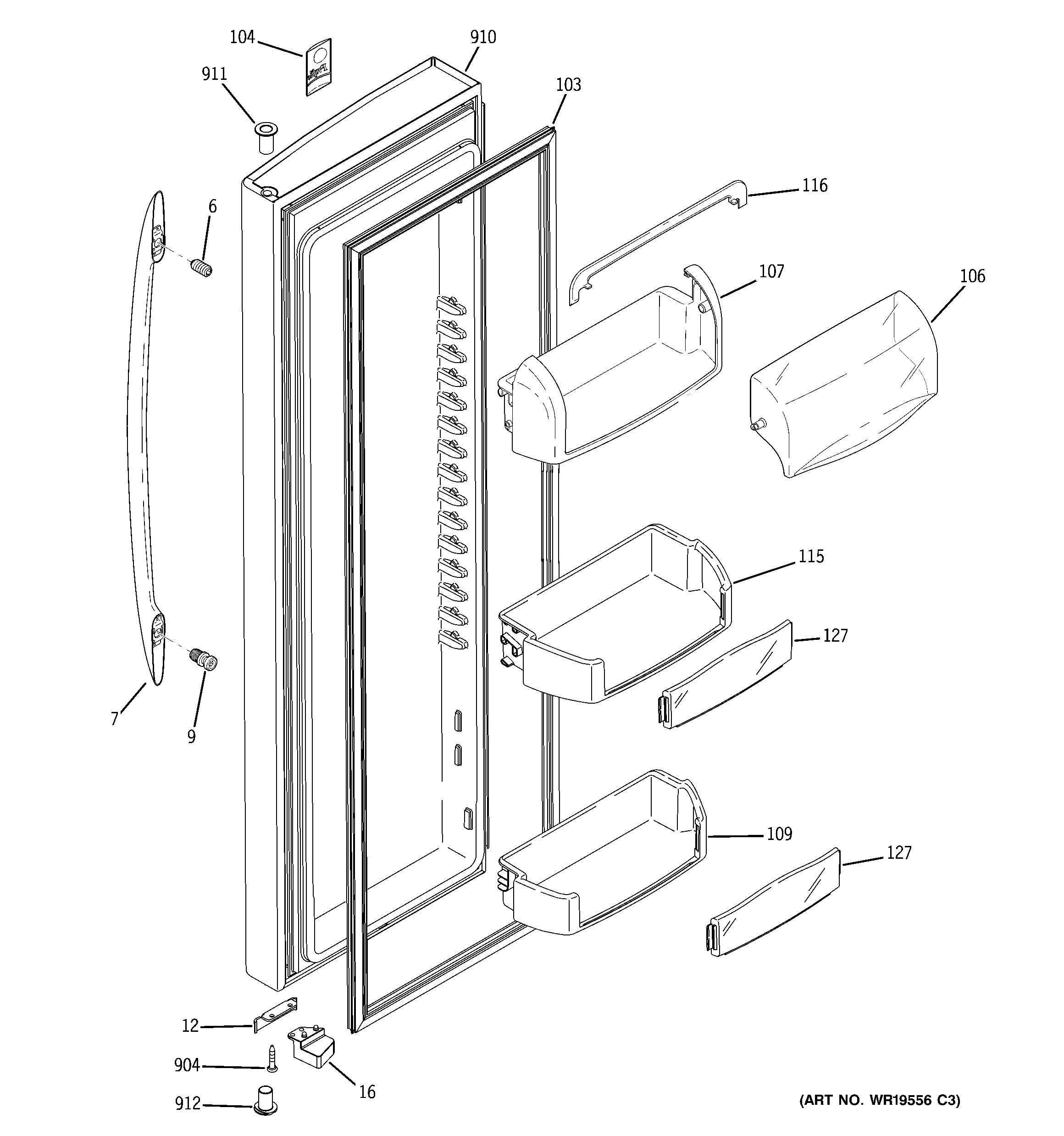 GE PSW26LSRESS fresh food door diagram