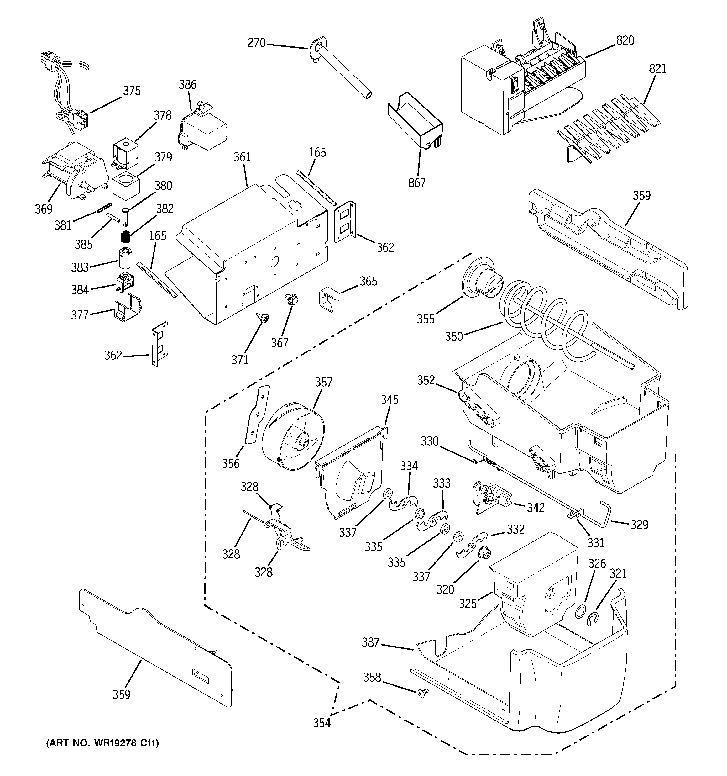 GE PWT26SGRESS ice maker & dispenser diagram