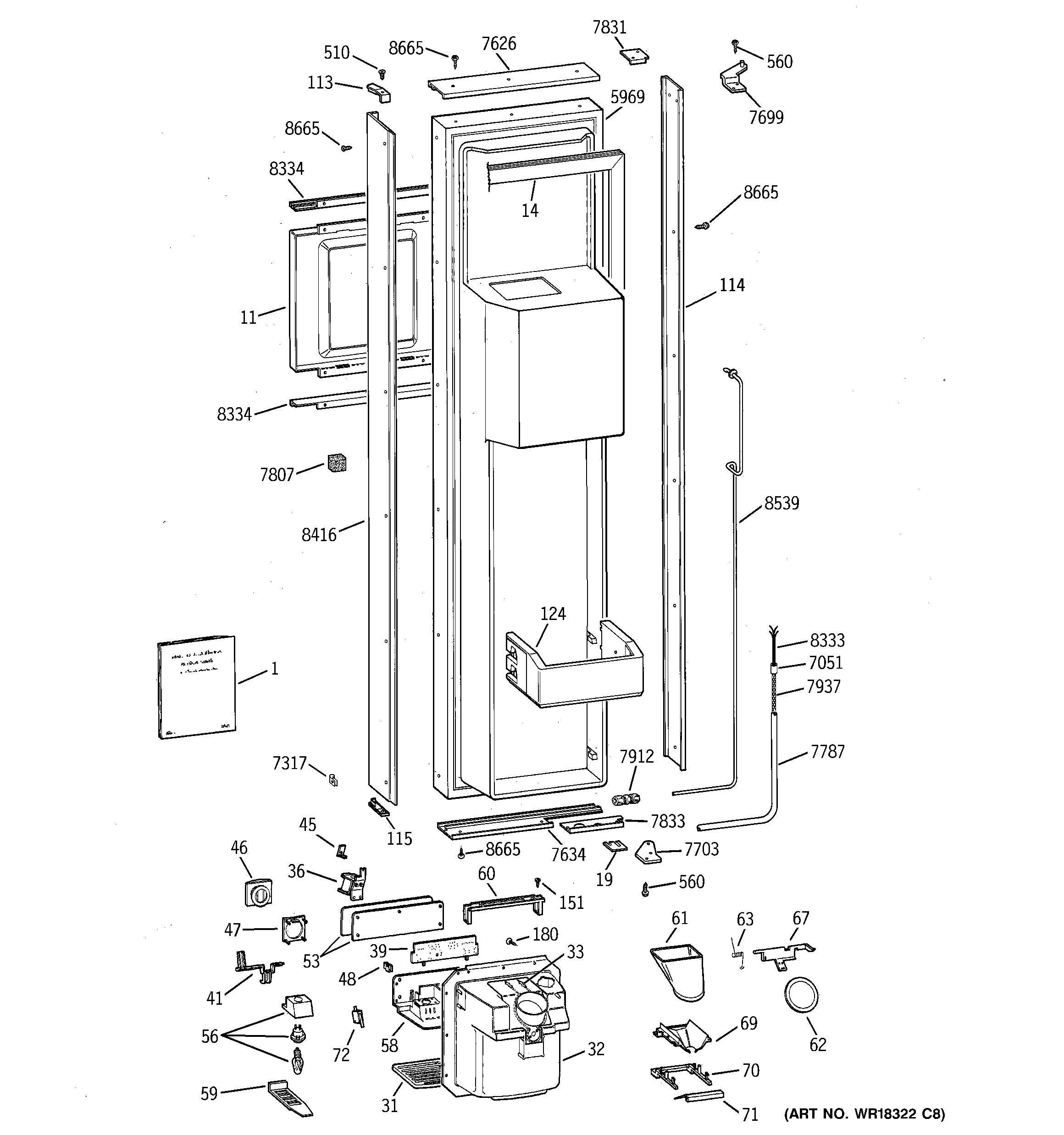 GE ZISB36DWA freezer door diagram