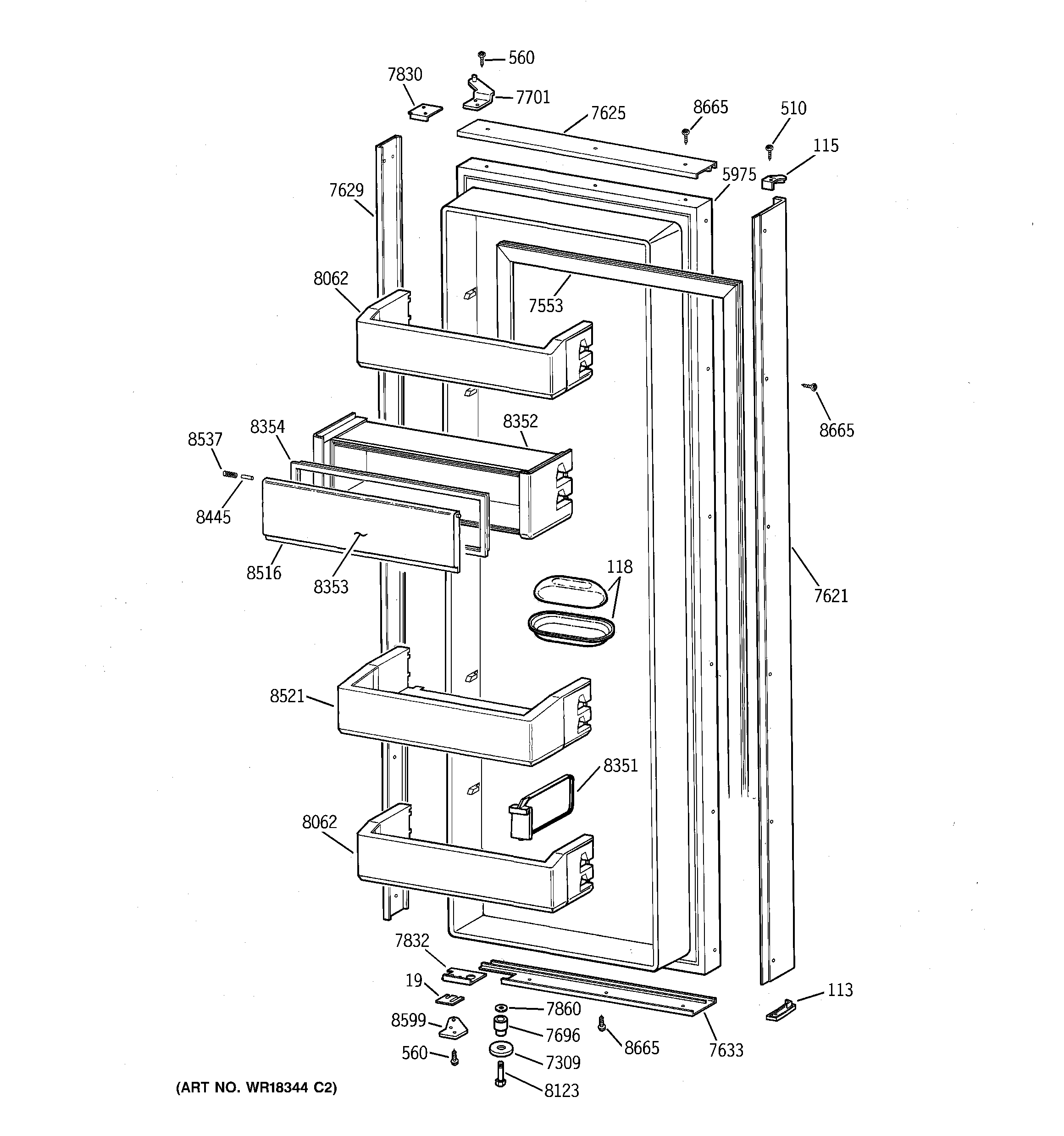 GE ZISB36DWA fresh food door diagram