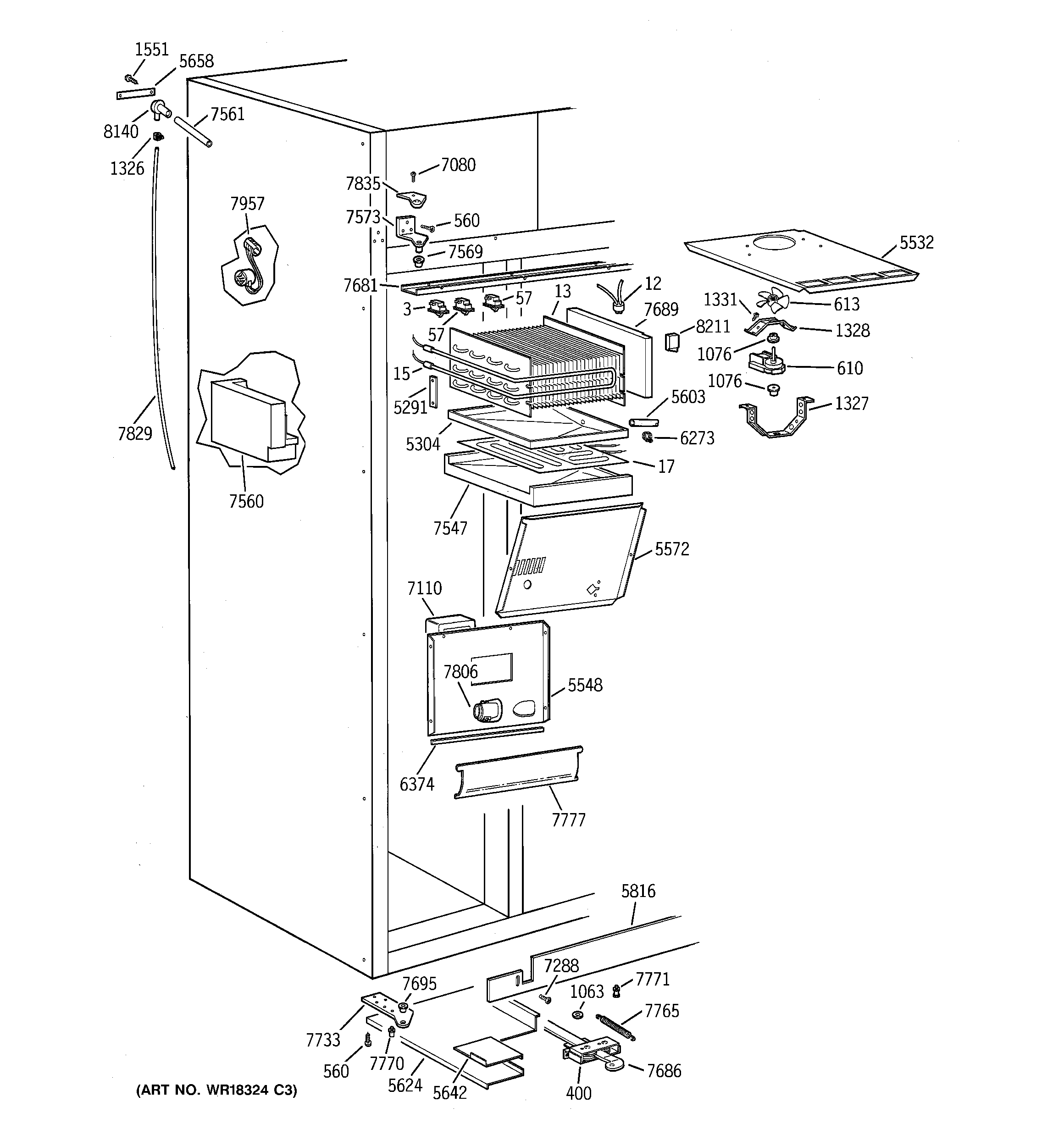 GE ZISB36DWA freezer section diagram