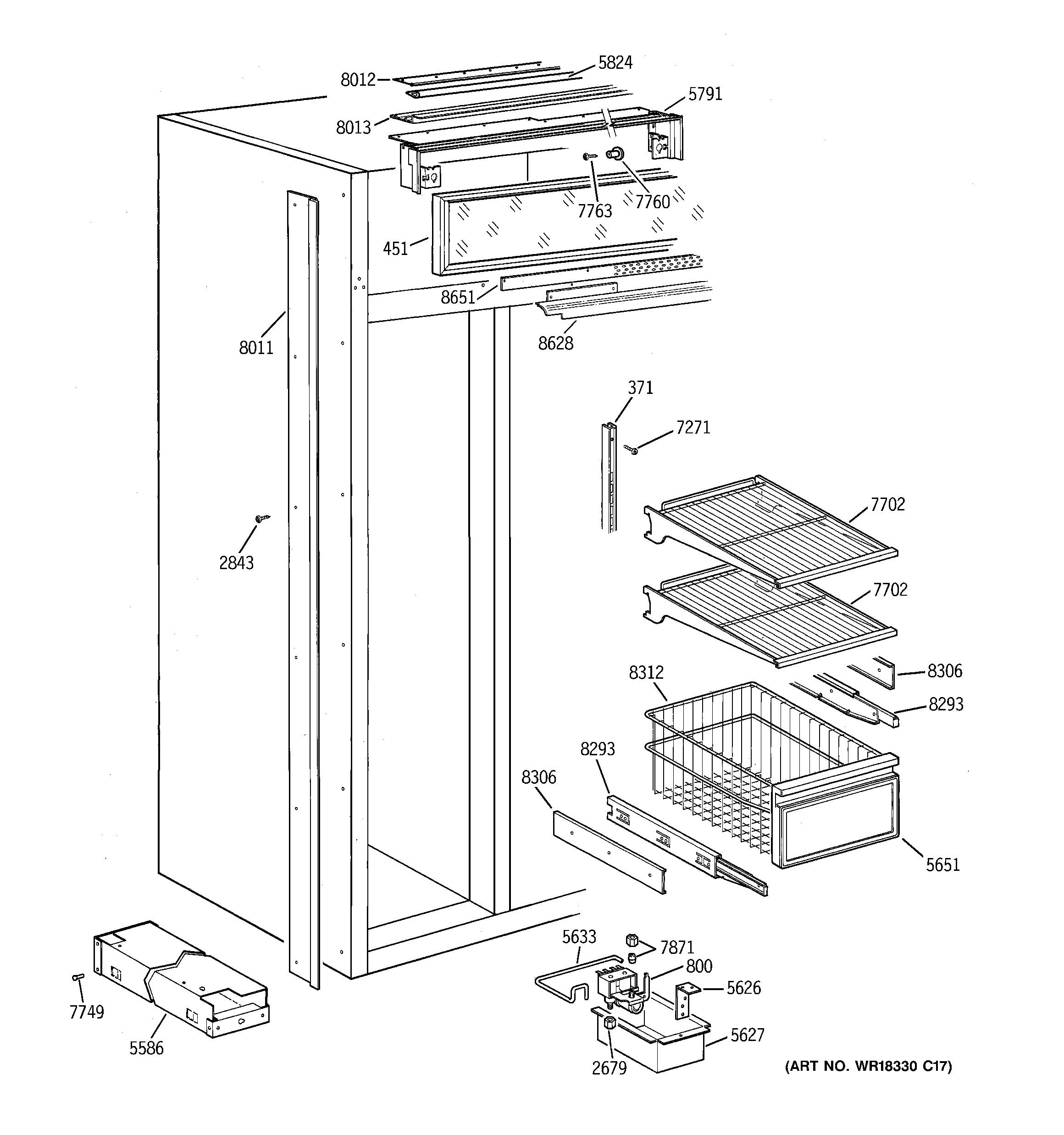 GE ZISB36DWA freezer shelves diagram