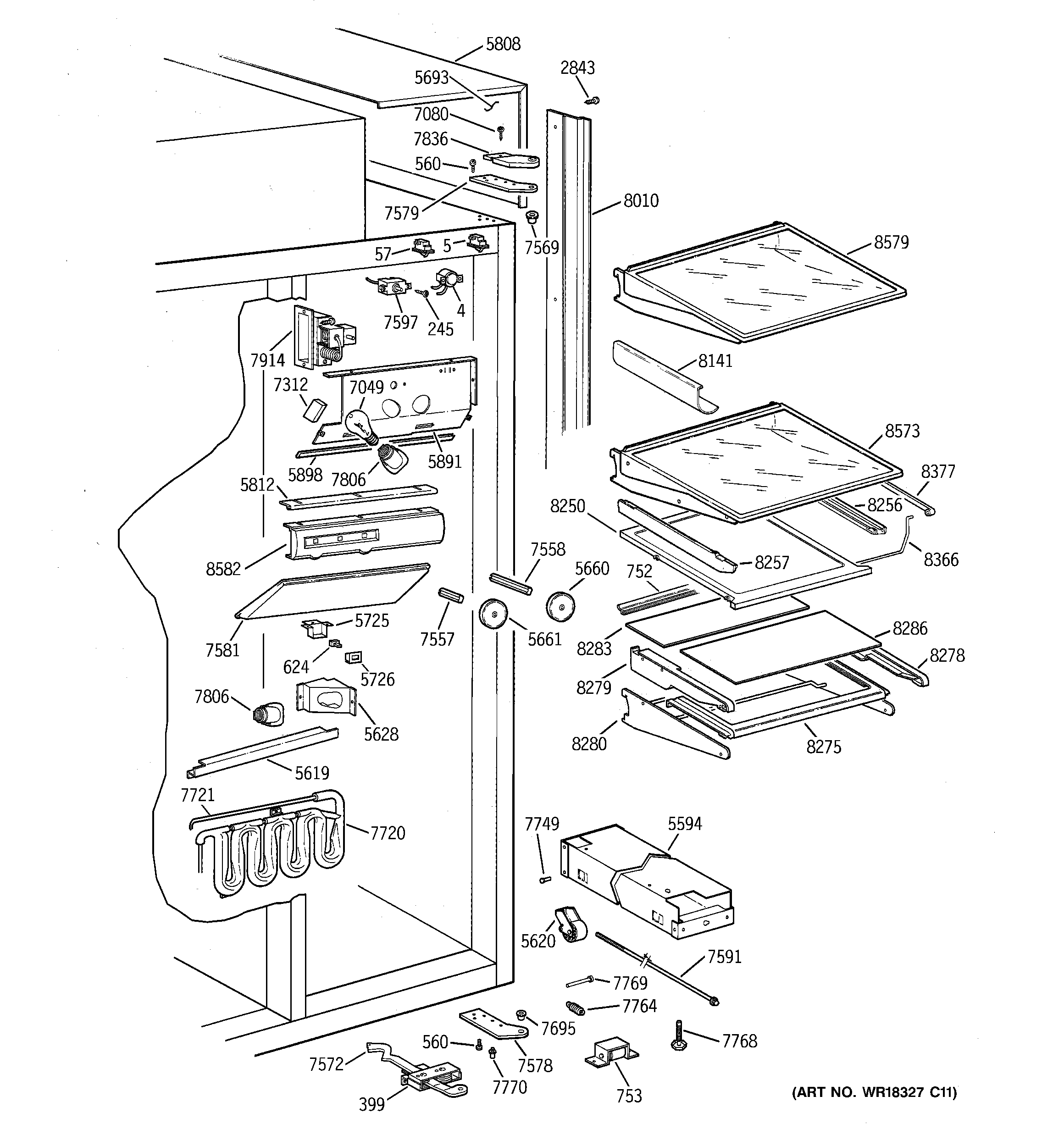 GE ZISB36DWA fresh food section diagram