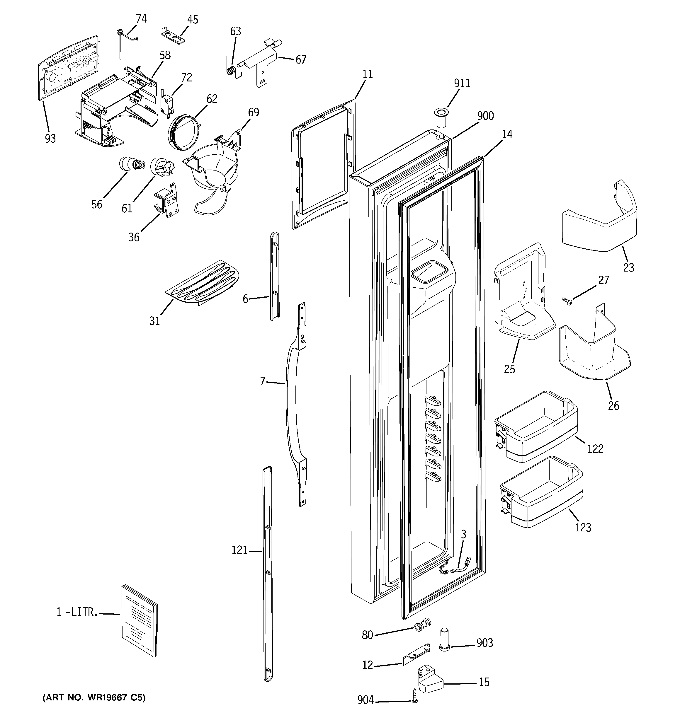 GE GSS25TGPEWW freezer door diagram