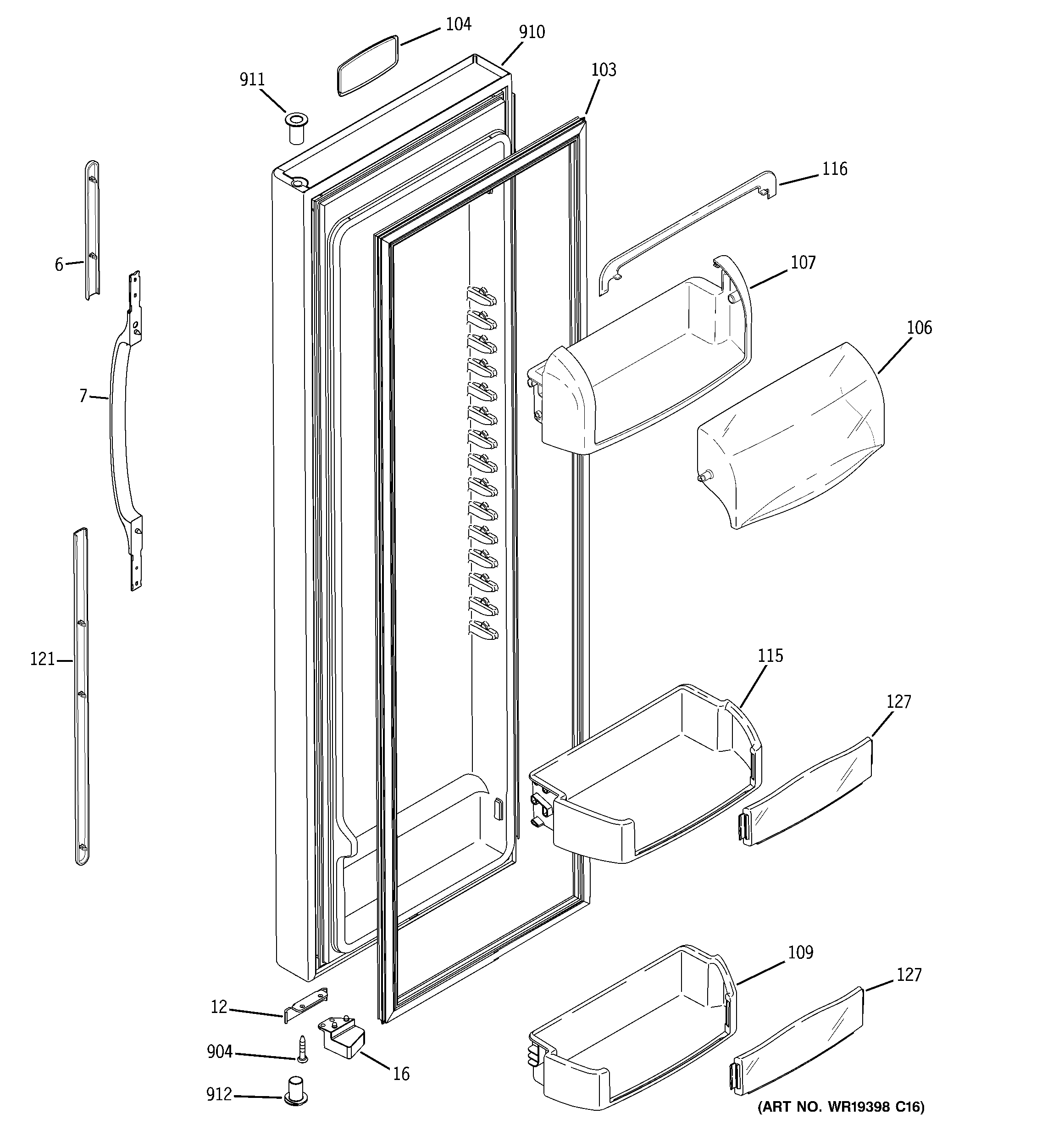 GE GSS25TGPEWW fresh food door diagram