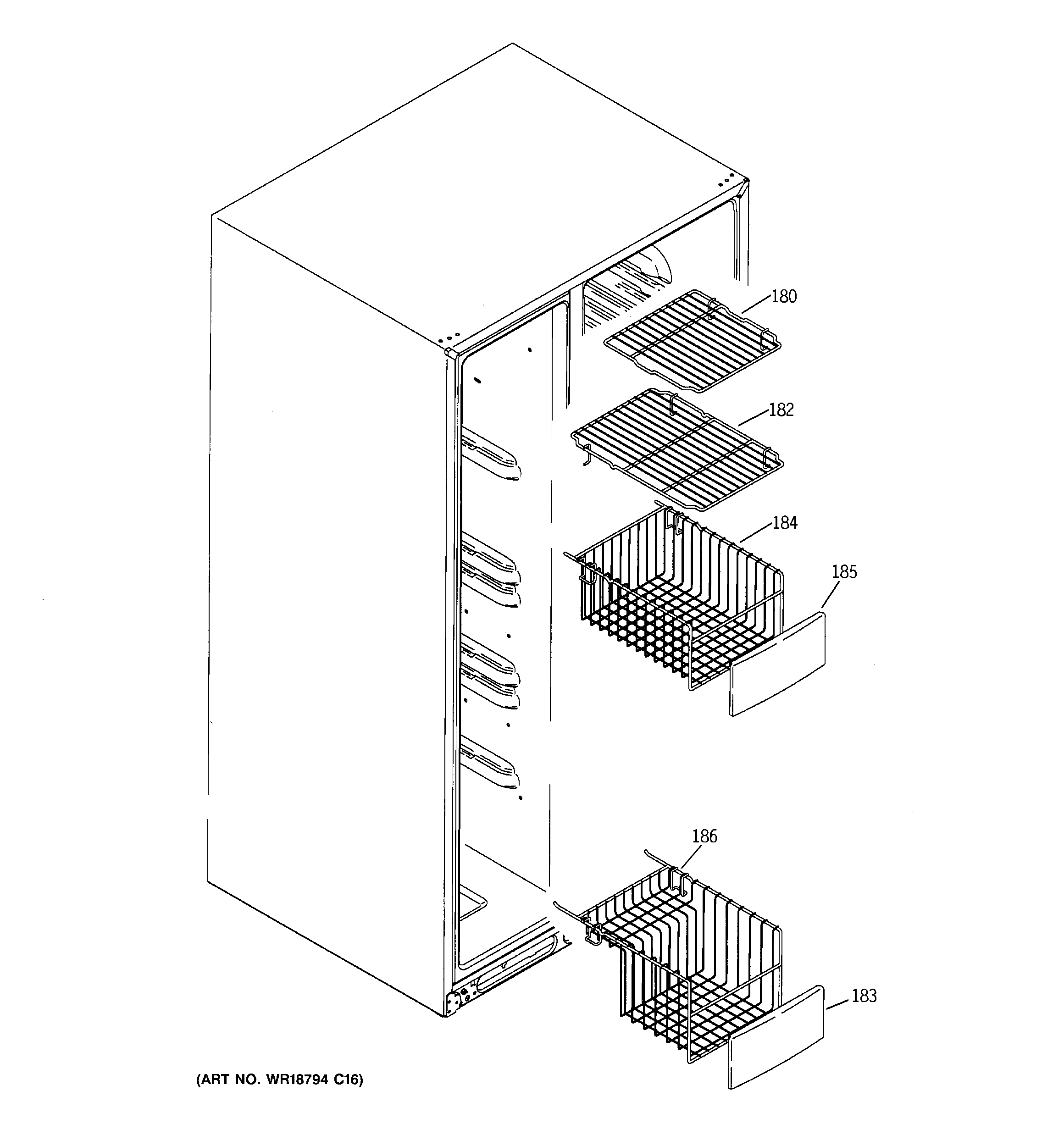 GE GSS25TGPEWW freezer shelves diagram
