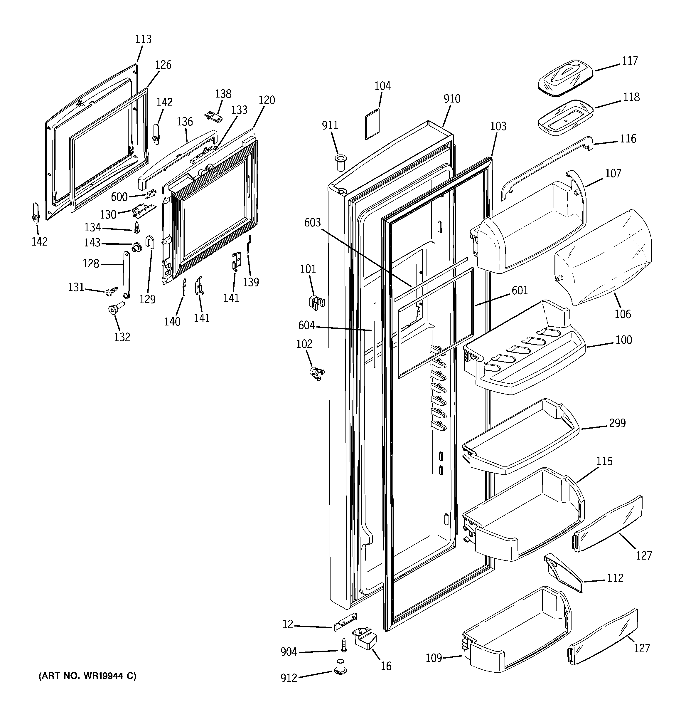 GE PSG27SHSBCSS fresh food door diagram