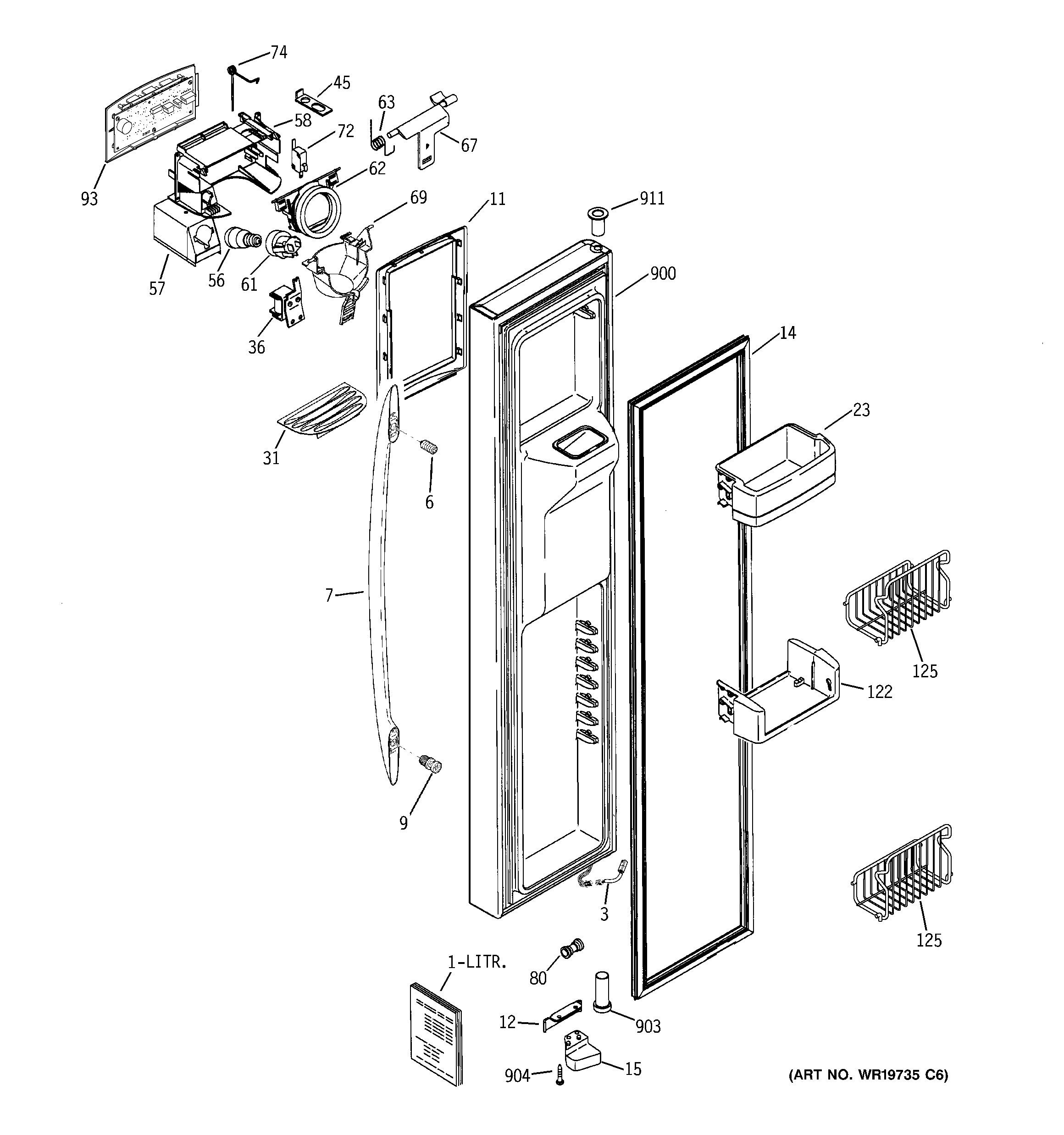 GE PSG29SHSBCSS freezer door diagram