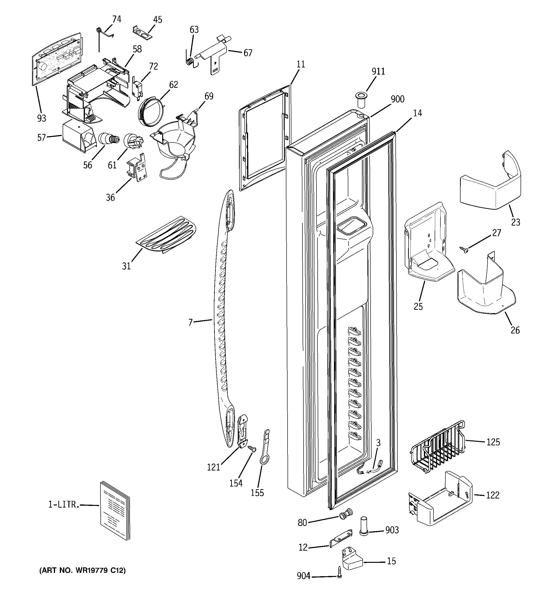GE PSS29NGSBWW freezer door diagram