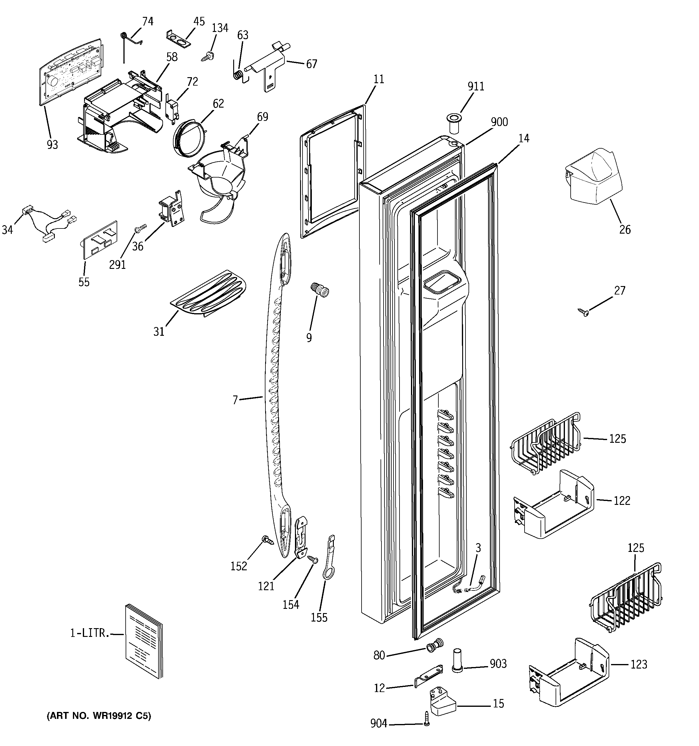 GE PCF25PGSCCC freezer door diagram