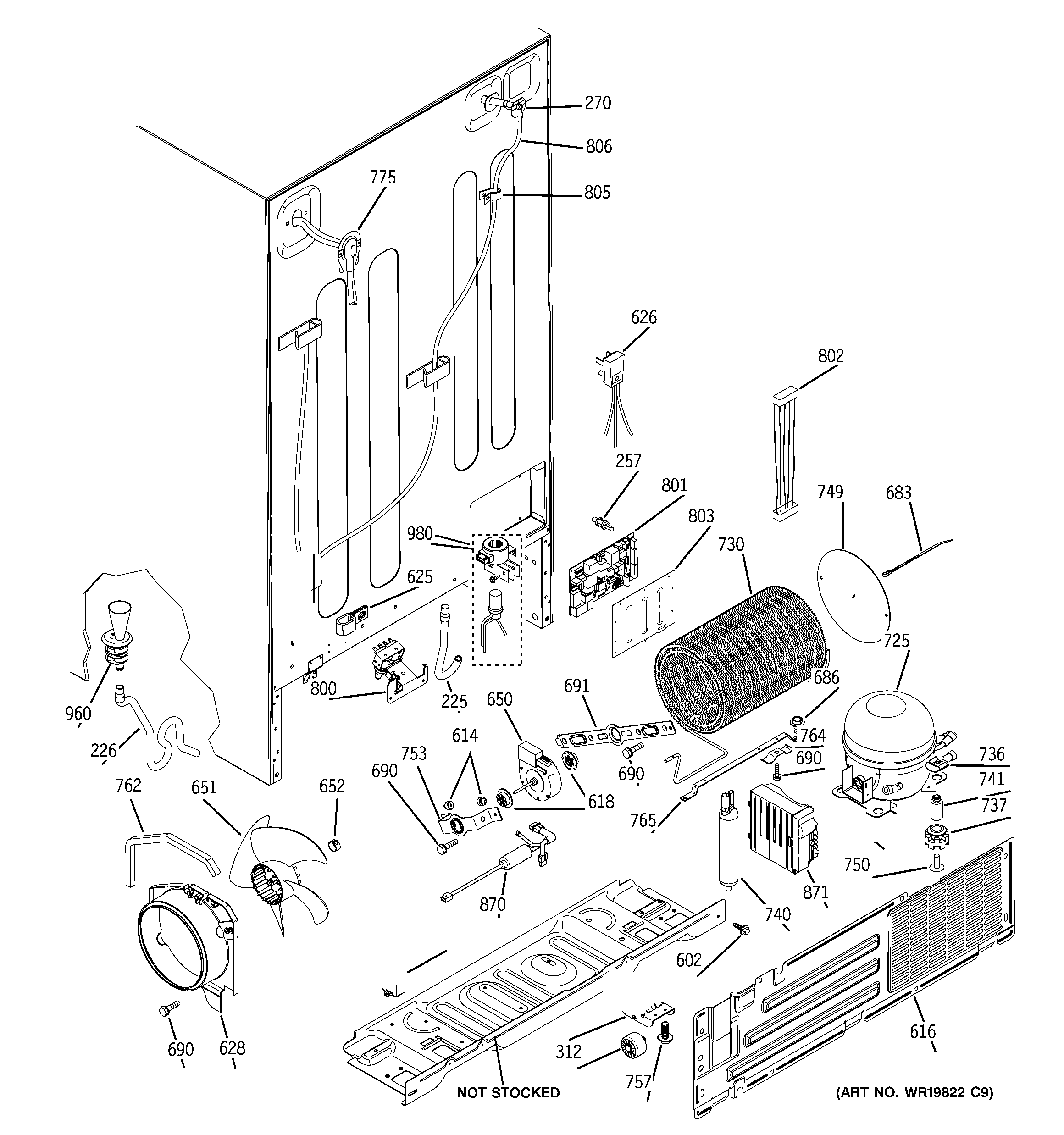 GE PCF25PGSCCC sealed system & mother board diagram