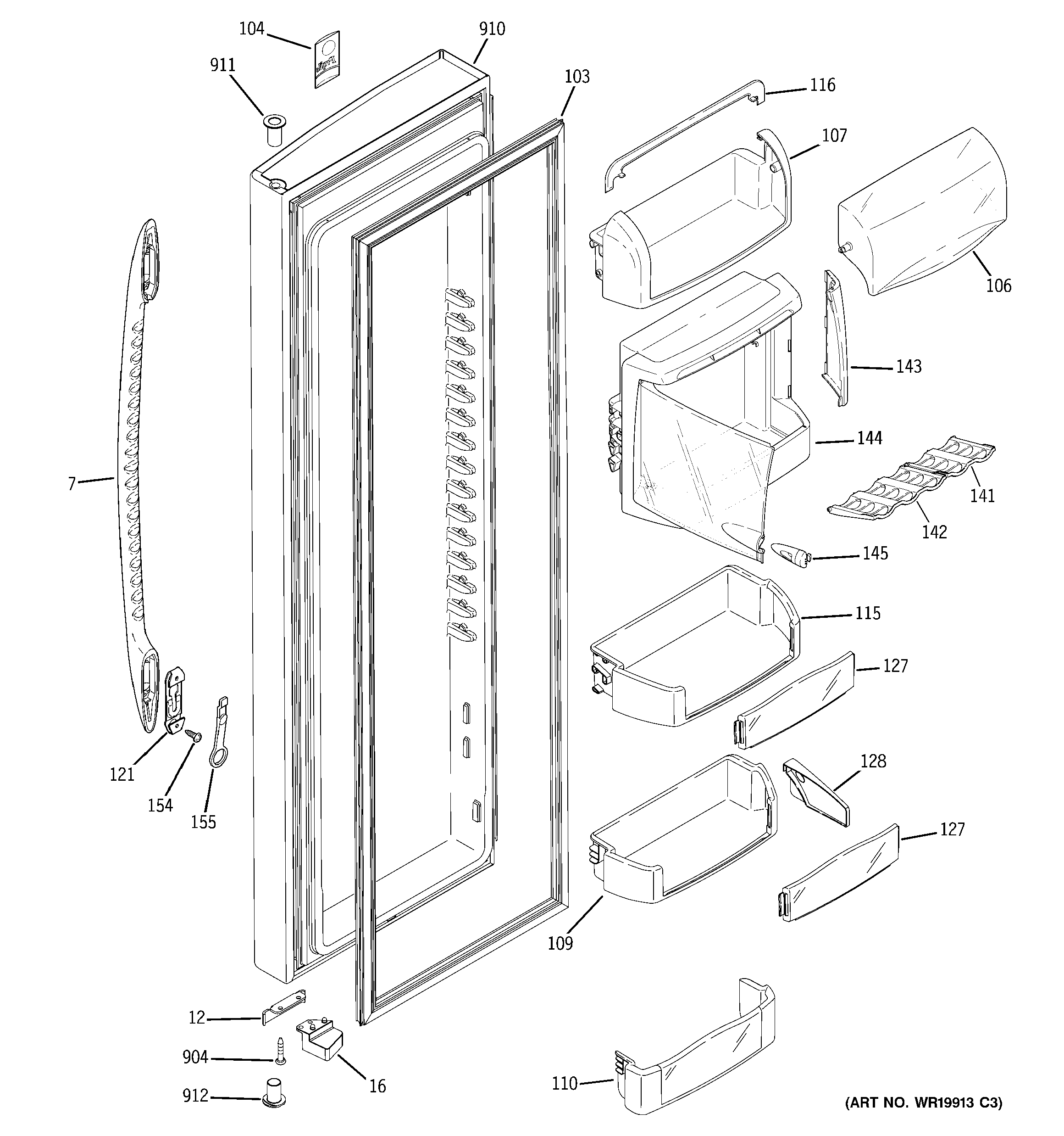 GE PCF25PGSCCC fresh food door diagram