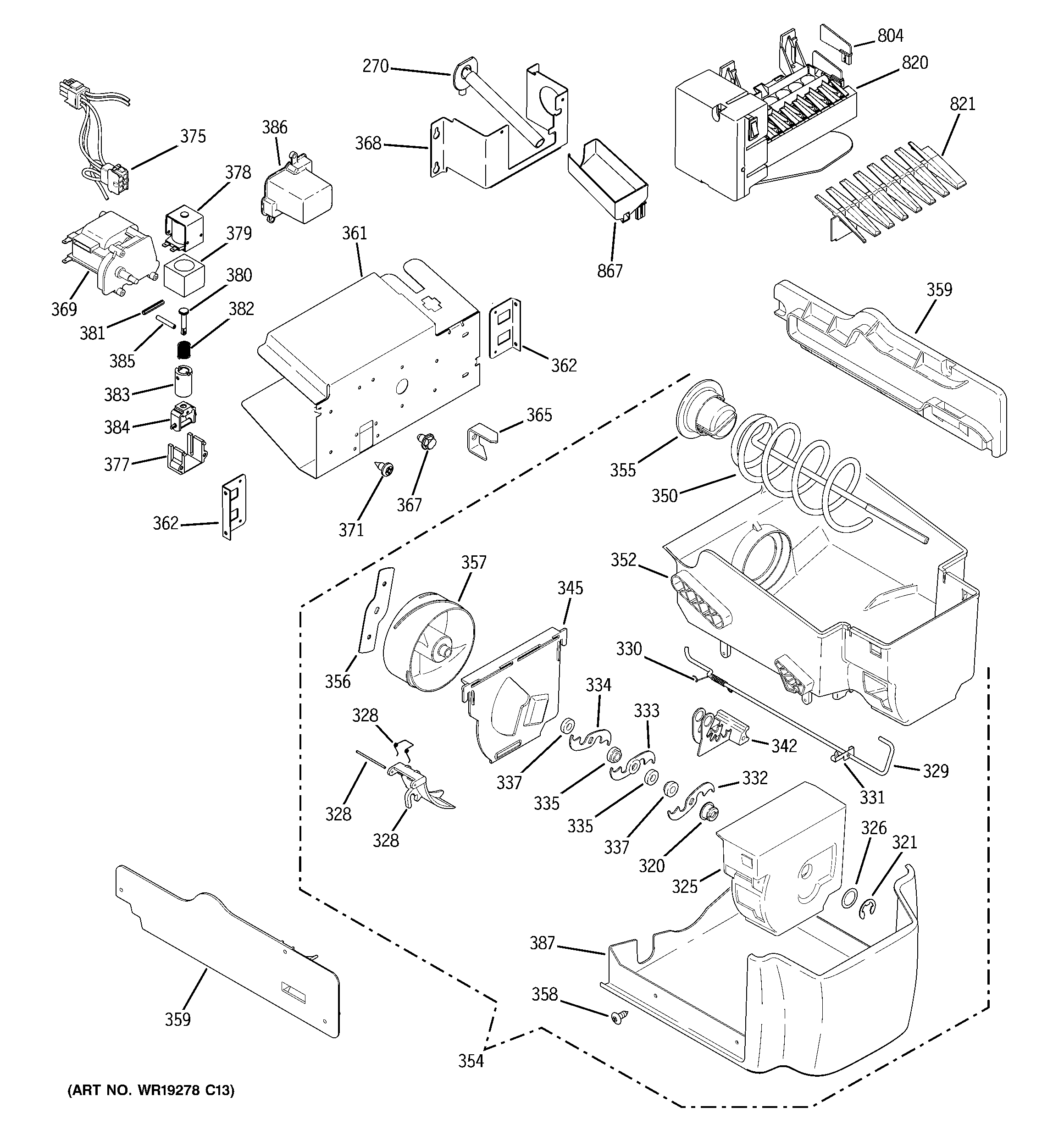 GE PCF25PGSCCC ice maker & dispenser diagram