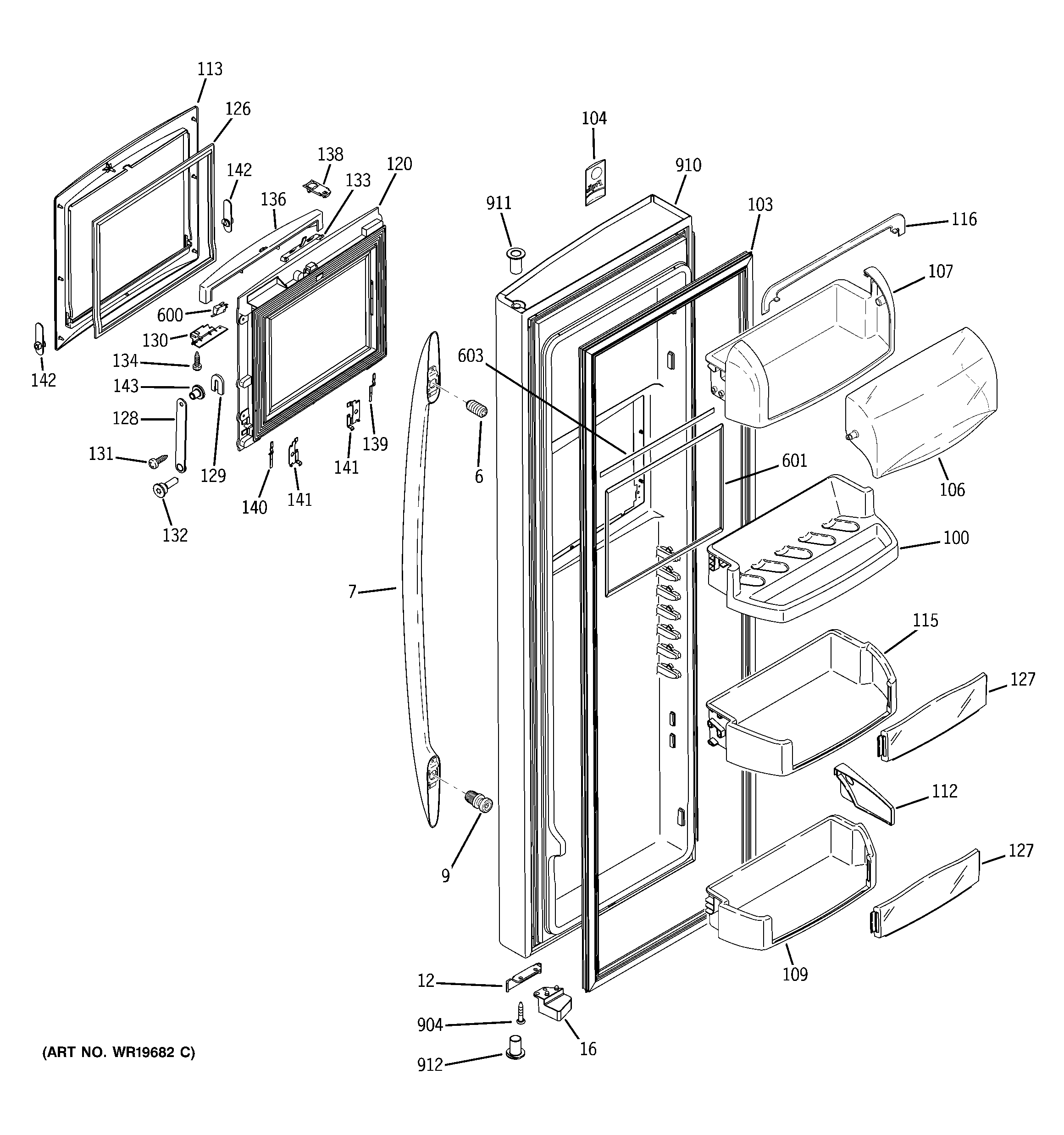 GE PSR26UHRESS fresh food door diagram