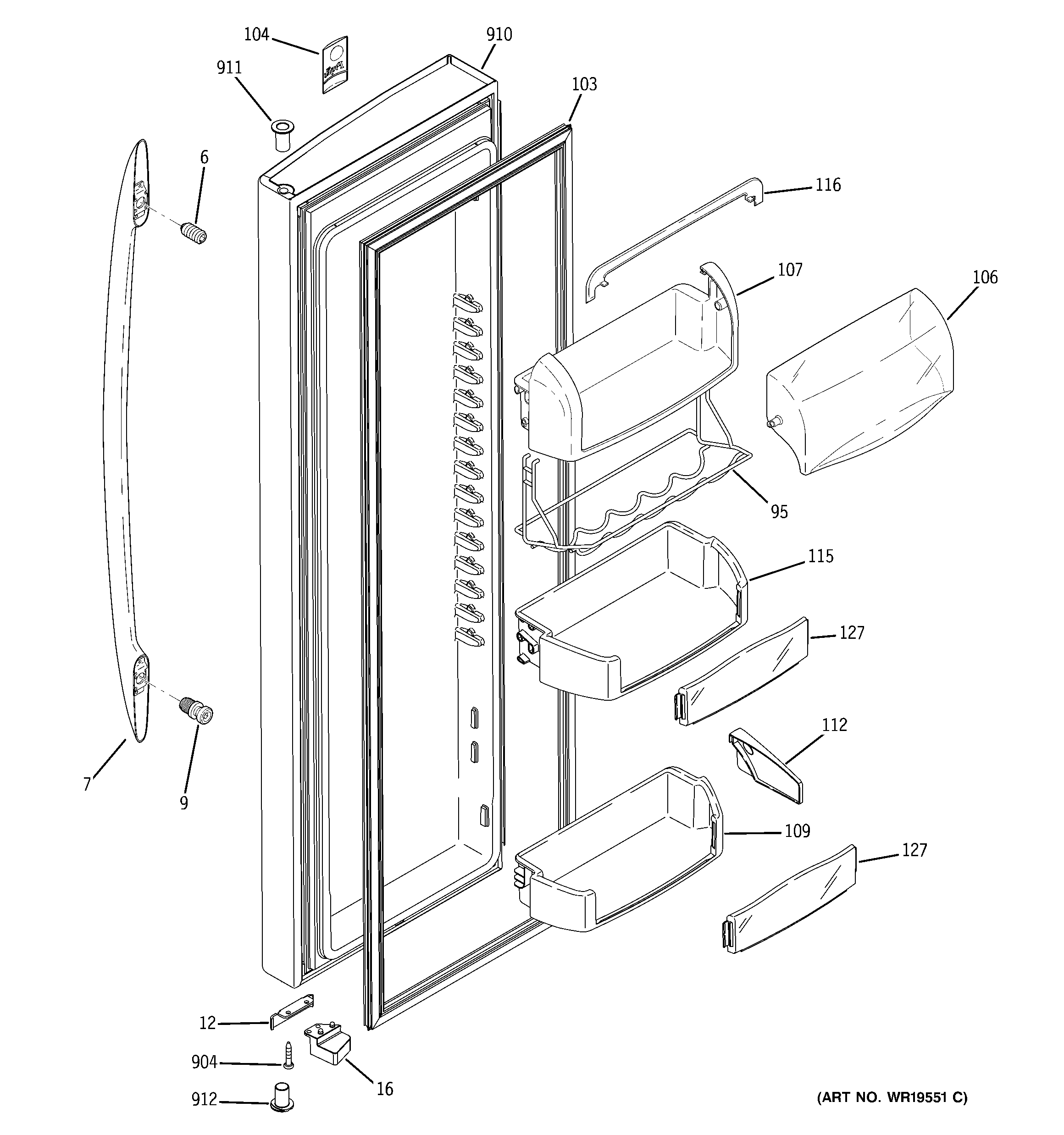 GE PSS26MSRESS fresh food door diagram