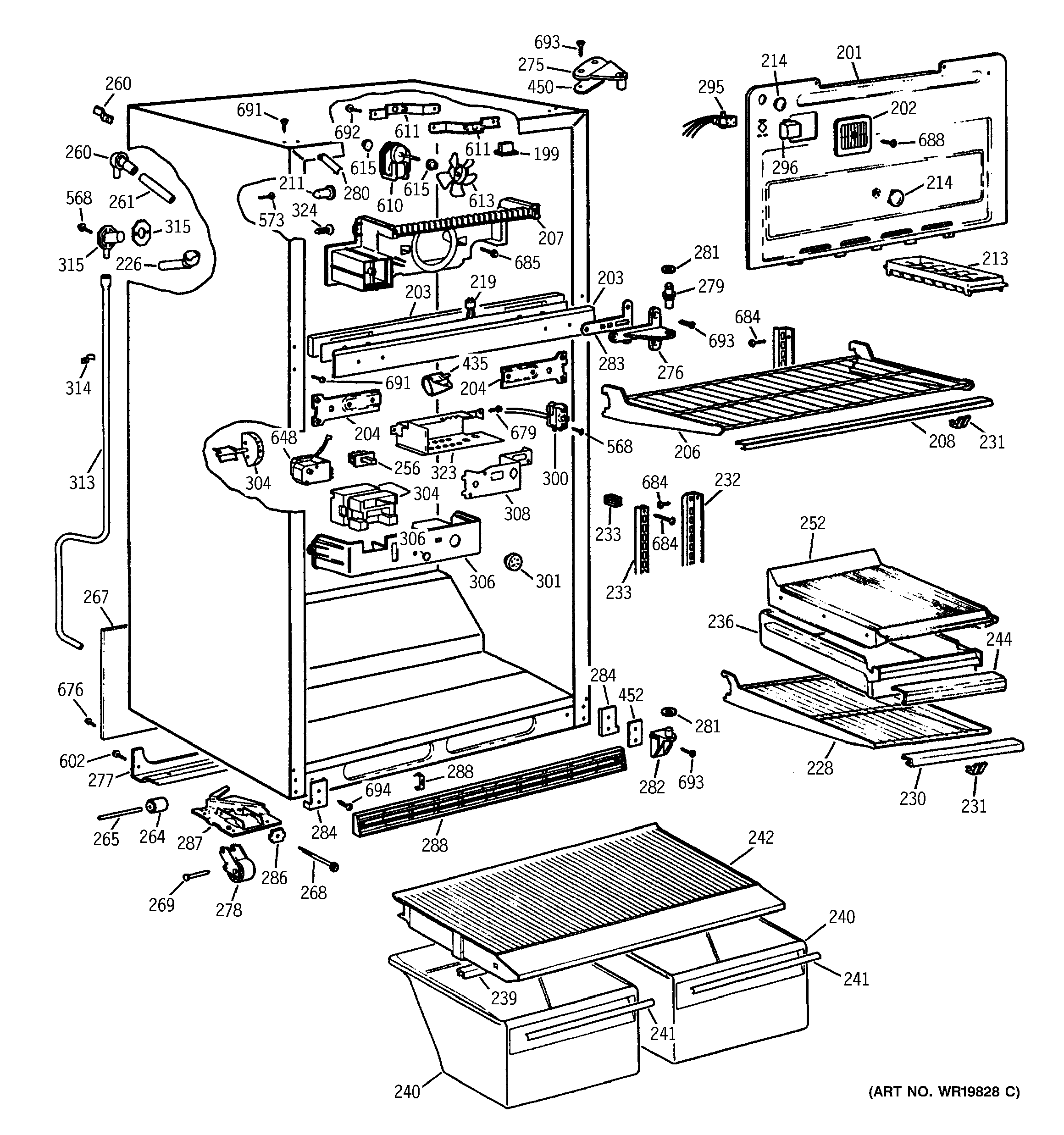 GE TBX21PKCR cabinet parts diagram
