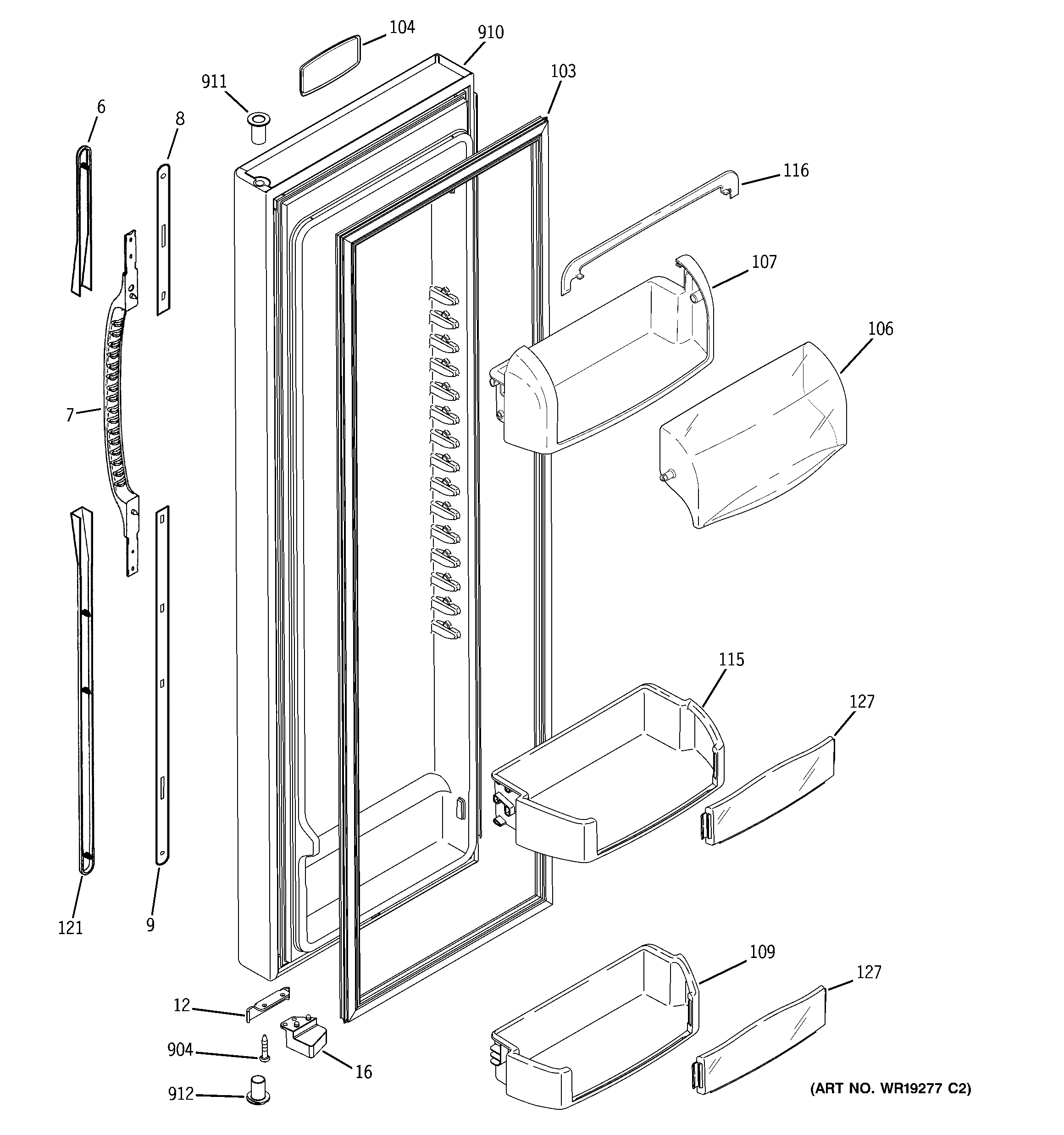 GE ESF25LGRBWW fresh food door diagram