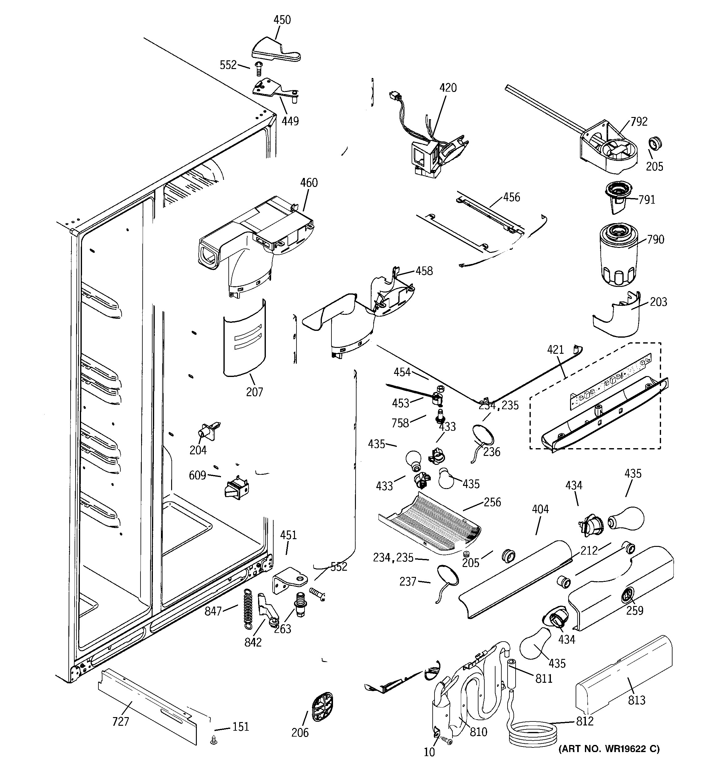 GE ESF25LGRBWW fresh food section diagram