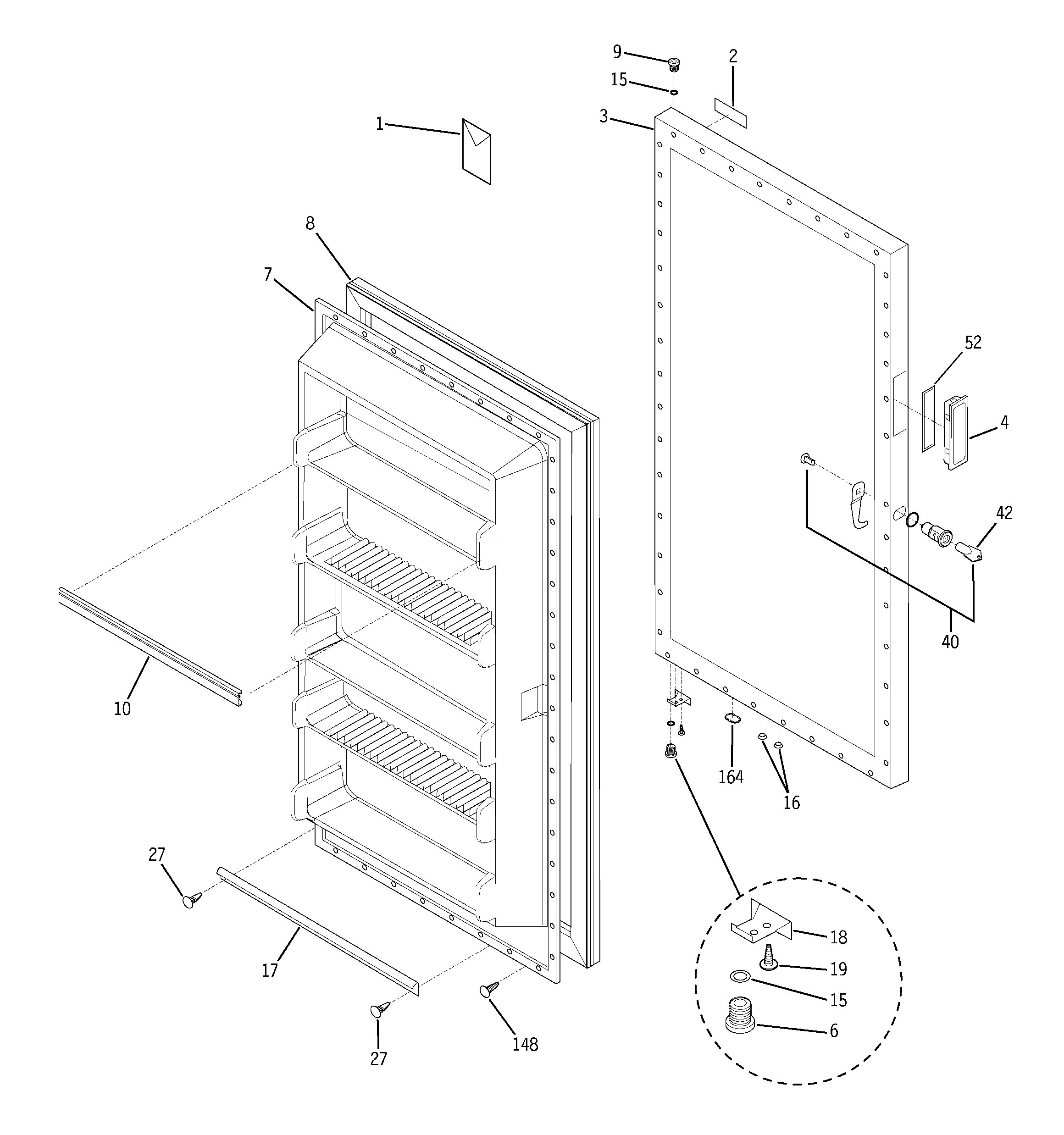 GE FUF17DPFRWH freezer door diagram