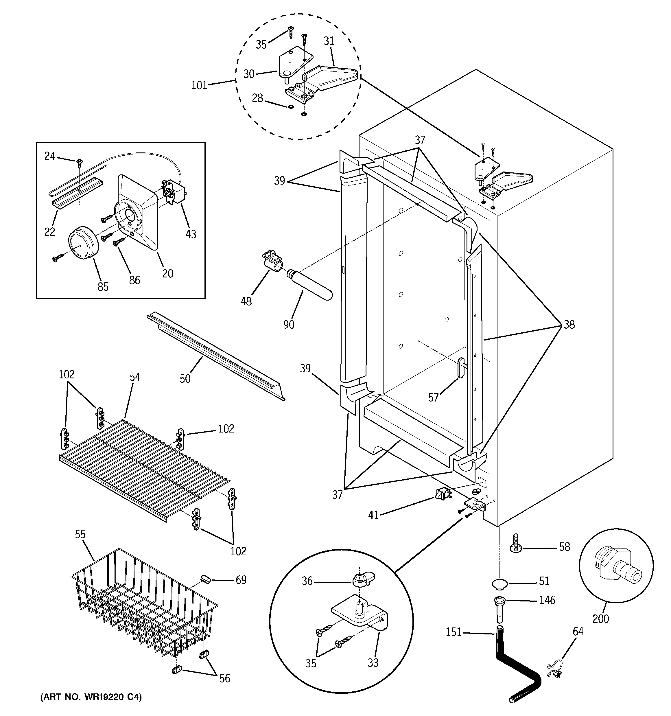 GE FUM21DMCRWH cabinet diagram
