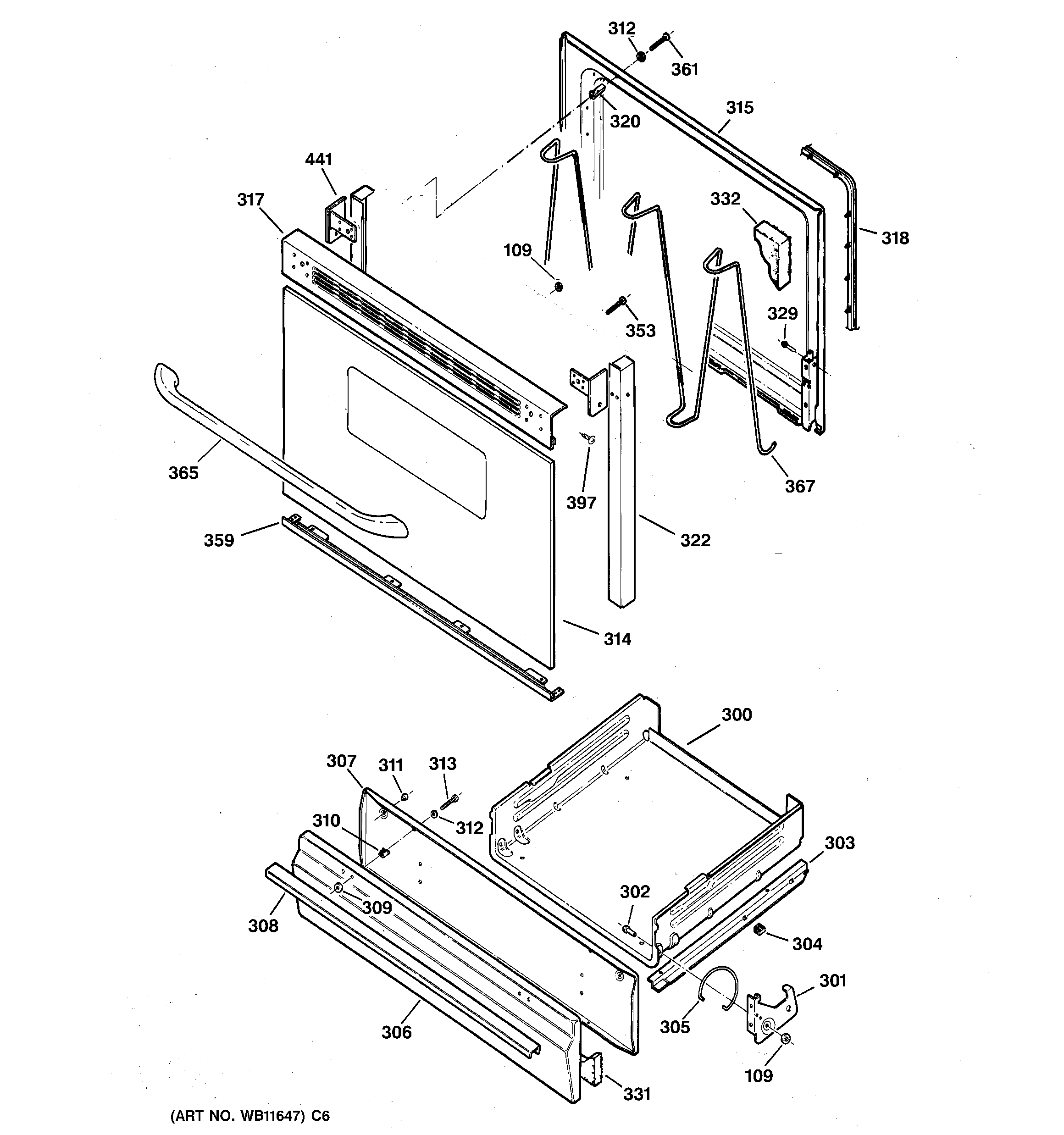 GE JGBS04BEH3CT door & drawer parts diagram