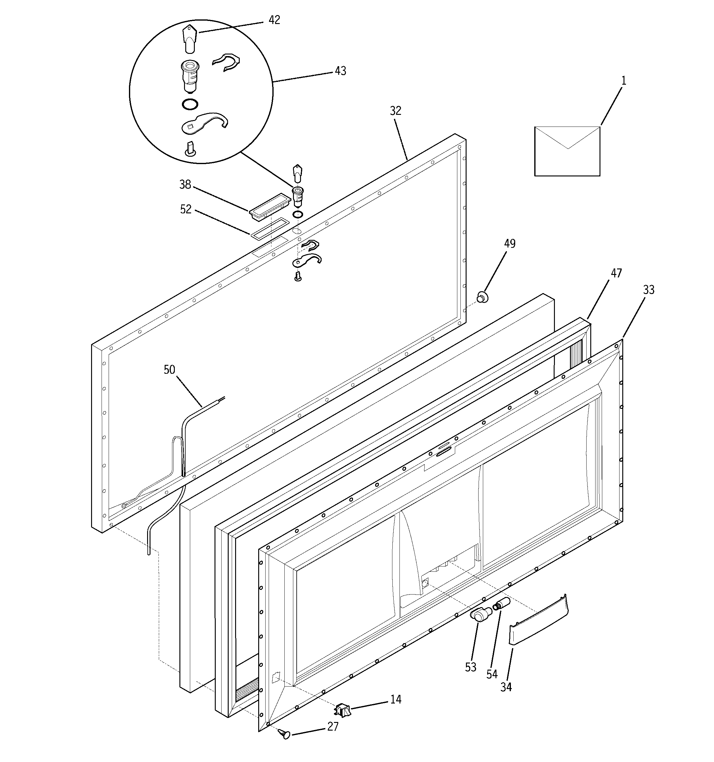 GE FCM20DPDWH freezer door diagram