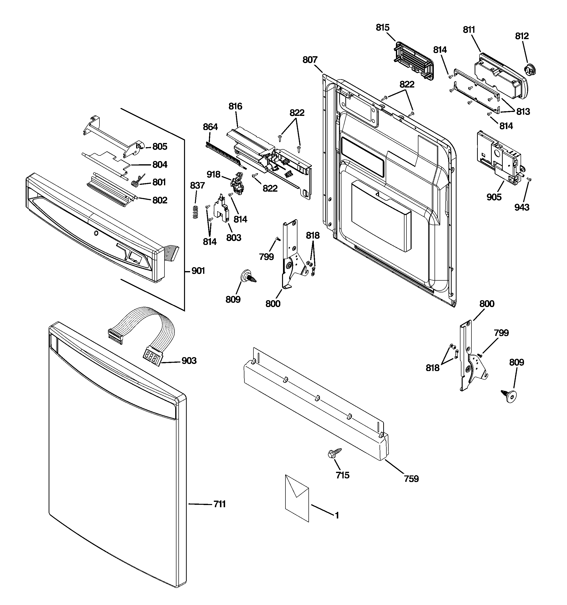 GE PDW8880L00SS escutcheon & door assembly diagram