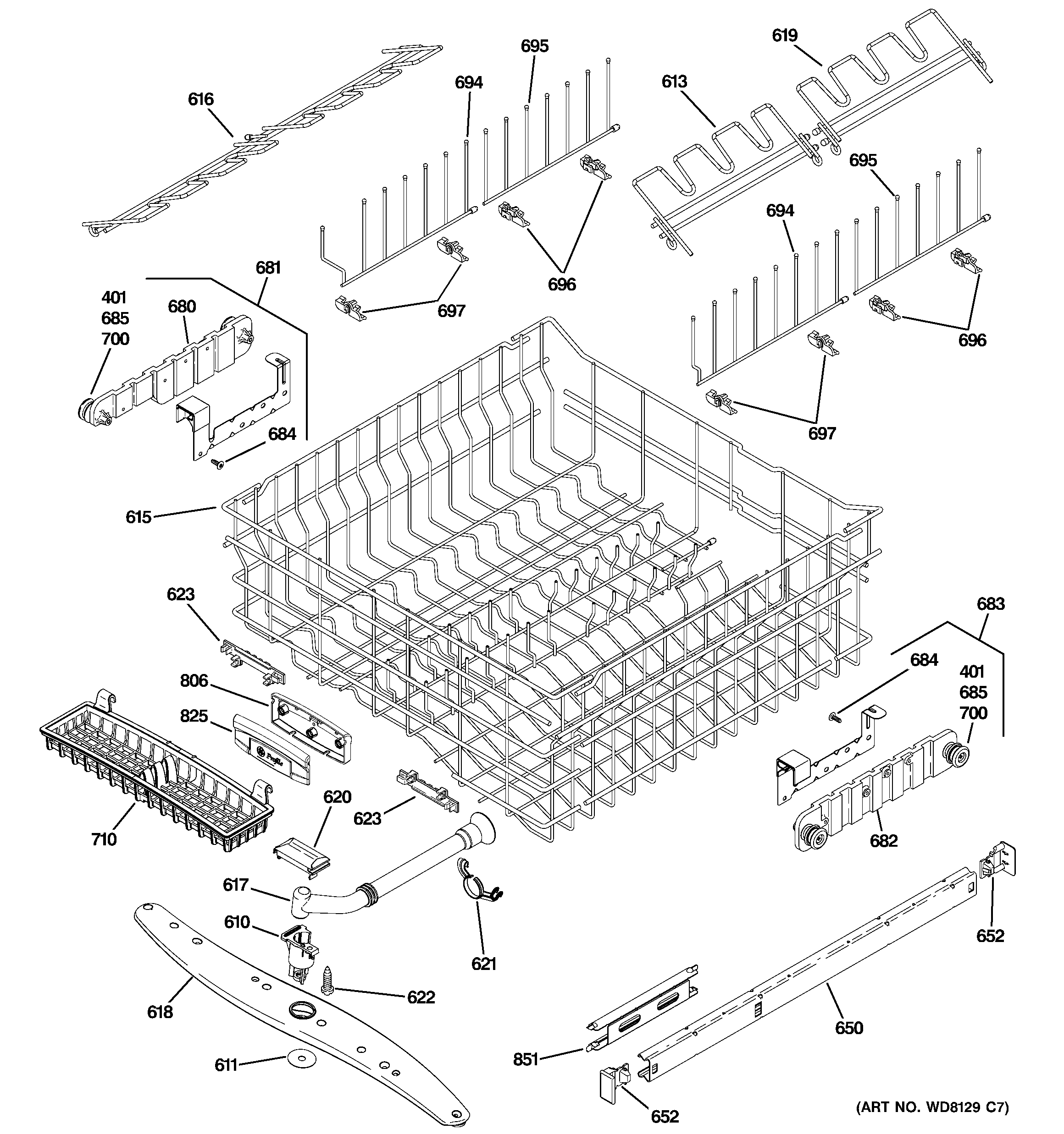 GE PDW9800L00WW upper rack assembly diagram