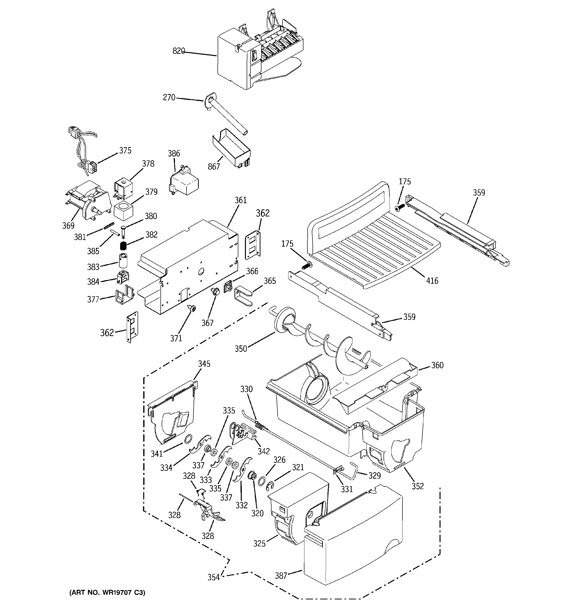 Hotpoint HSK27MGMKCCC ice maker & dispenser diagram