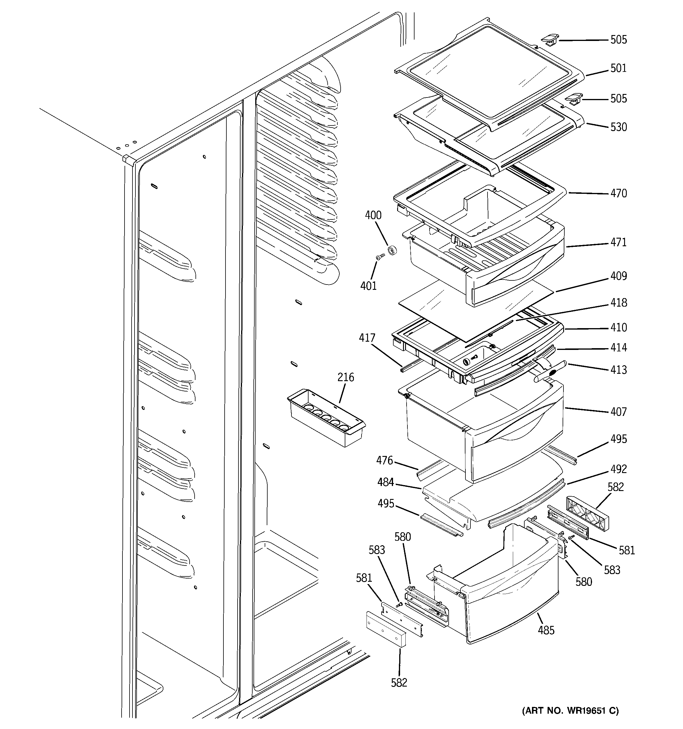 Hotpoint HSK27MGMKCCC fresh food shelves diagram