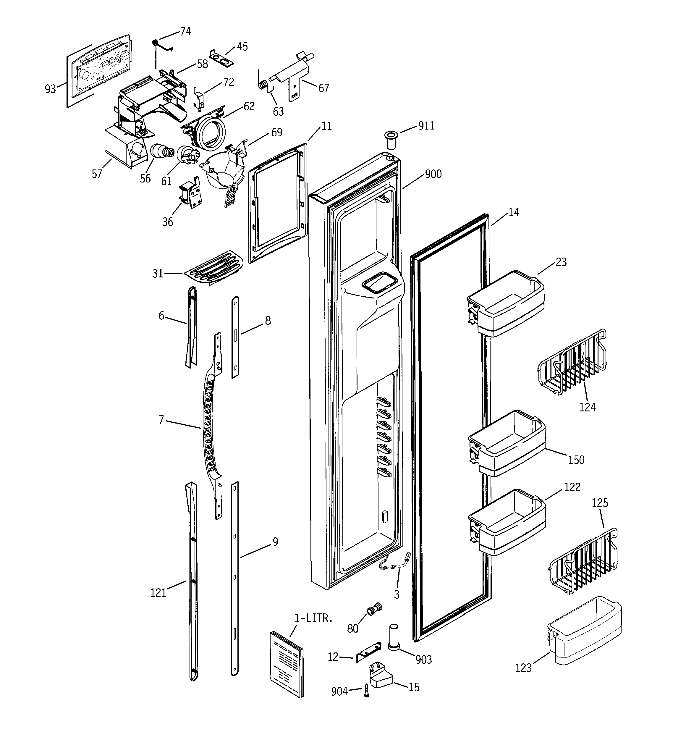 GE PSG27NGSBFBB freezer door diagram